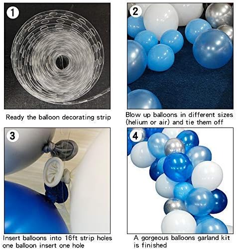 16ft Blue White and Silver Balloon Garland Arch Kit with 117 Balloons - Easy Assembly Party Decor for Birthdays, Weddings, Baby Showers- Includes Arch Strip &#x26; Dot Glue
