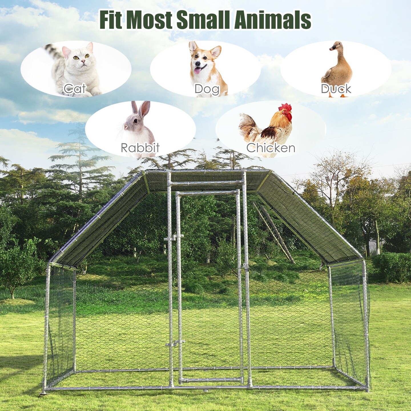 Silver Galvanized Steel Large Walk In Chicken Run Cage with PVC Coated Hexagonal Wire Mesh