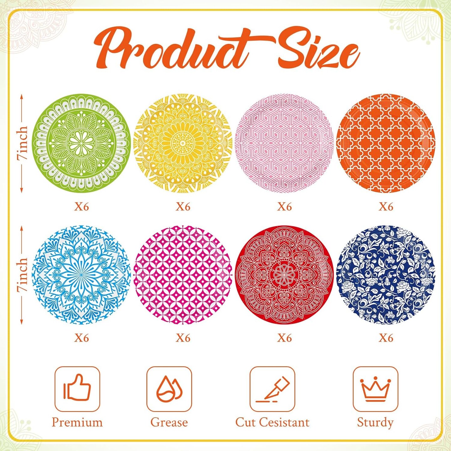 48 Pcs 7 Inch Colored Paper Plates Colorful Disposable Party Plates Multicolor Dessert Cake Plates Decoration for Birthday Baby Shower Graduation Party Supplies