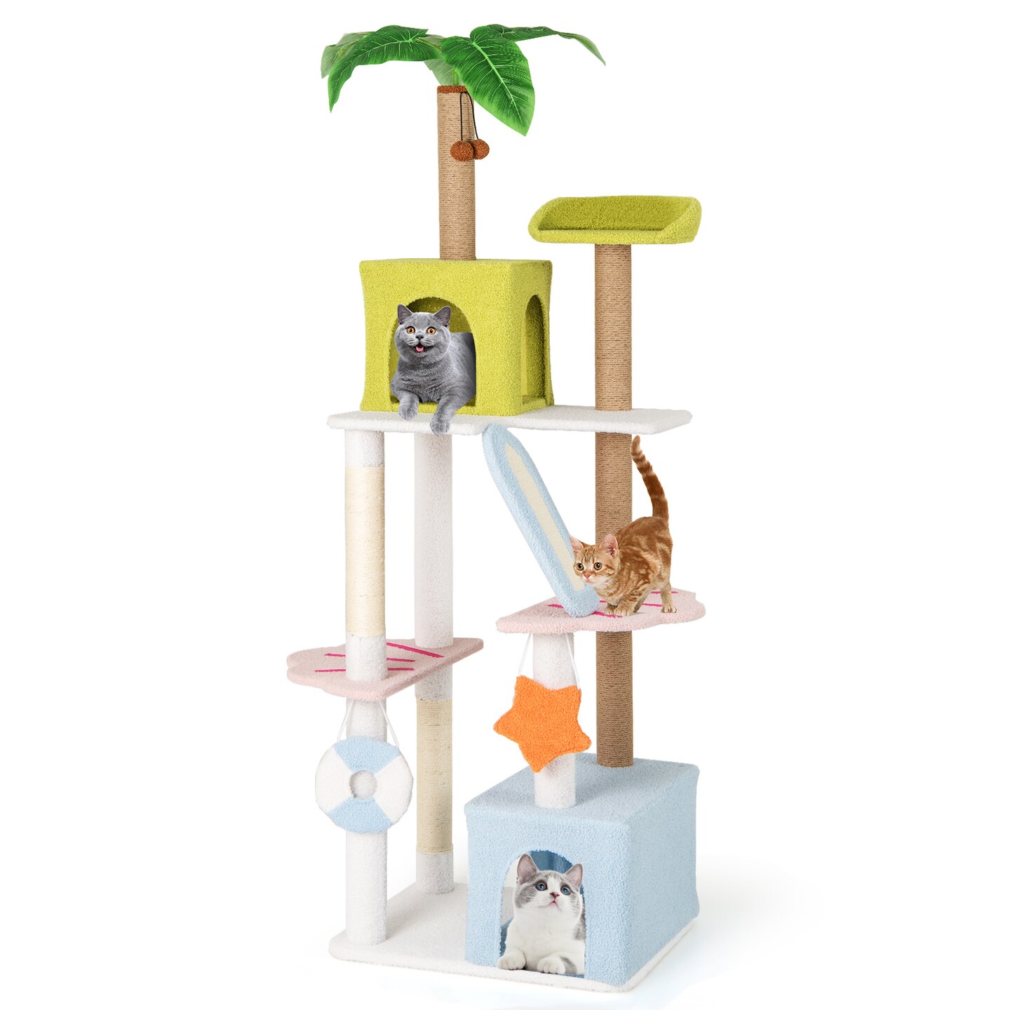 Plush Cat Tree with Condos, Scratching Posts and Beach Theme