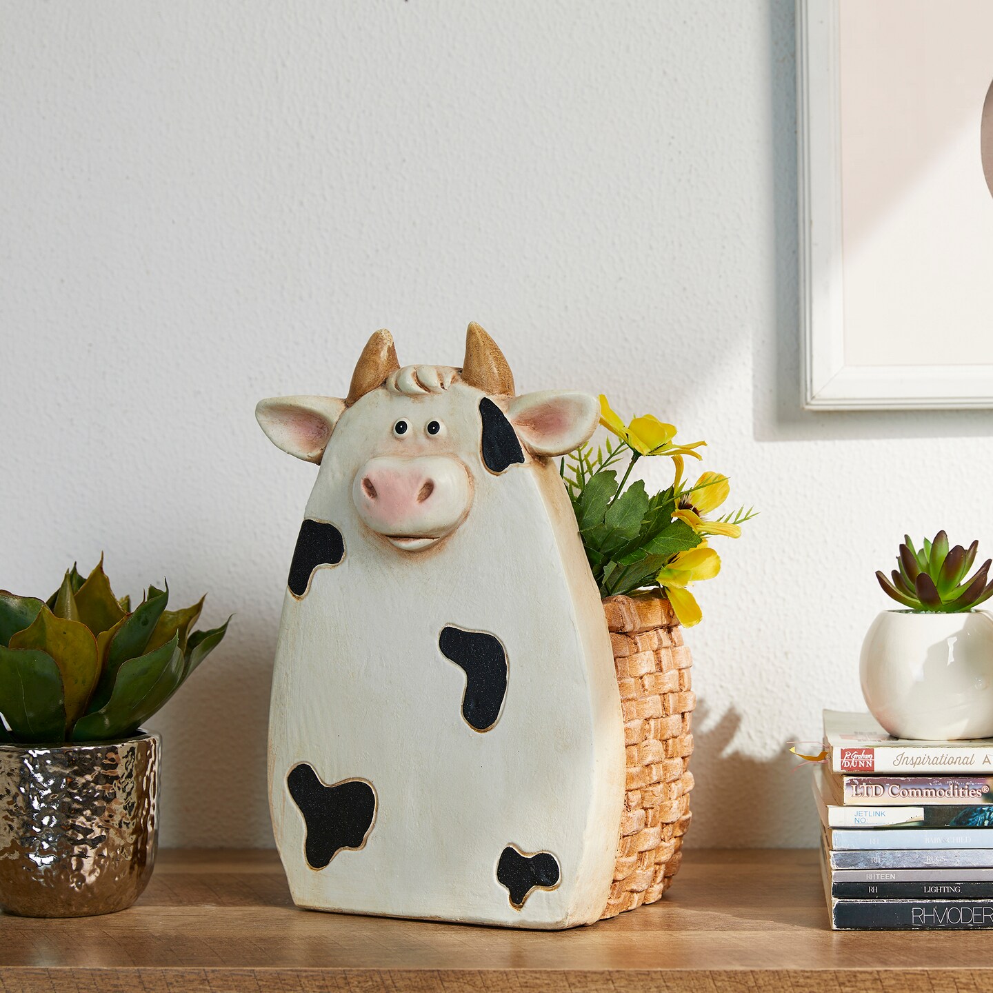Set of 2 12.5&#x27;H/13&#x22;H MGO Cute Sheep/Cow Statue Planters