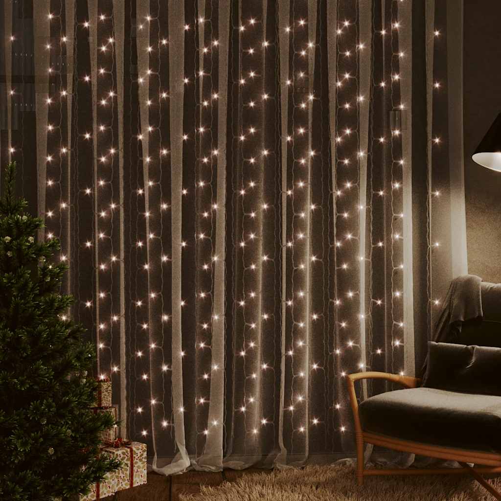 vidaXL Christmas Curtain Fairy Lights- 9.8'x9.8'- 300 Energy-Efficient LEDs- 8 Function- Warm White- Waterproof for Indoor-Outdoor Use