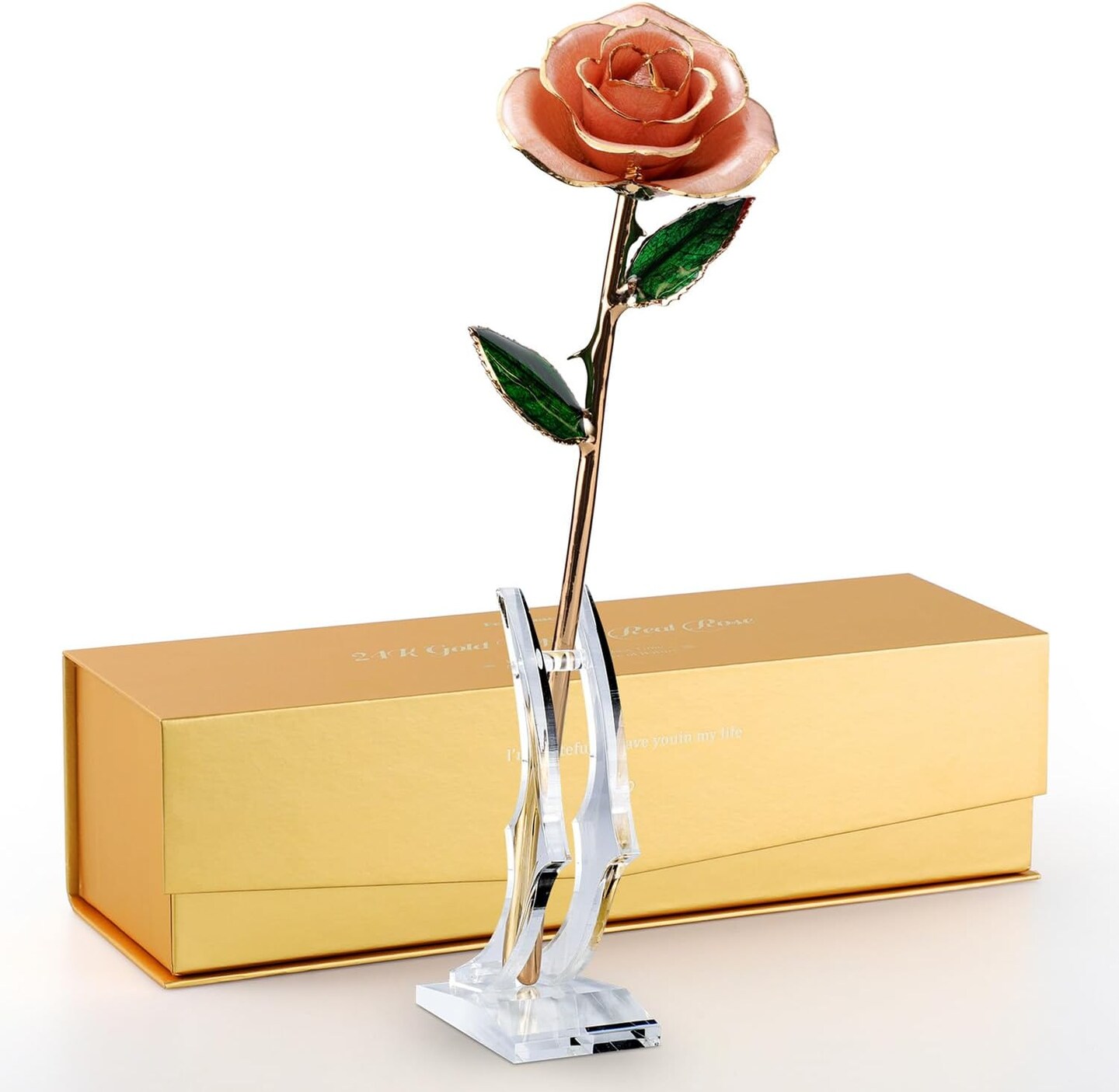 24K Gold Dipped Rose - Genuine One of a Kind Handcrafted Real Rose Dipped in 24K Gold - Eternal Romantic Gifts for Her - Perfect for Birthday, Valentine&#x2019;s, Mother&#x2019;s Day, Anniversary (Pink)