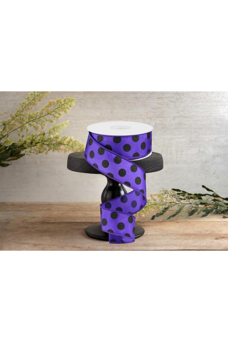 1.5&#x22; Large Polka Dot Ribbon: Purple &#x26; Black (10 Yards)