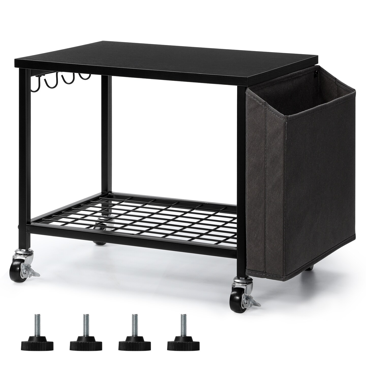 2-Tier Heavy-Duty Printer Stand with Storage Bag & Wheels – Under Desk/Desktop Organizer for Fax, Scanner, Books (100LB Capacity, Steel & Wood)