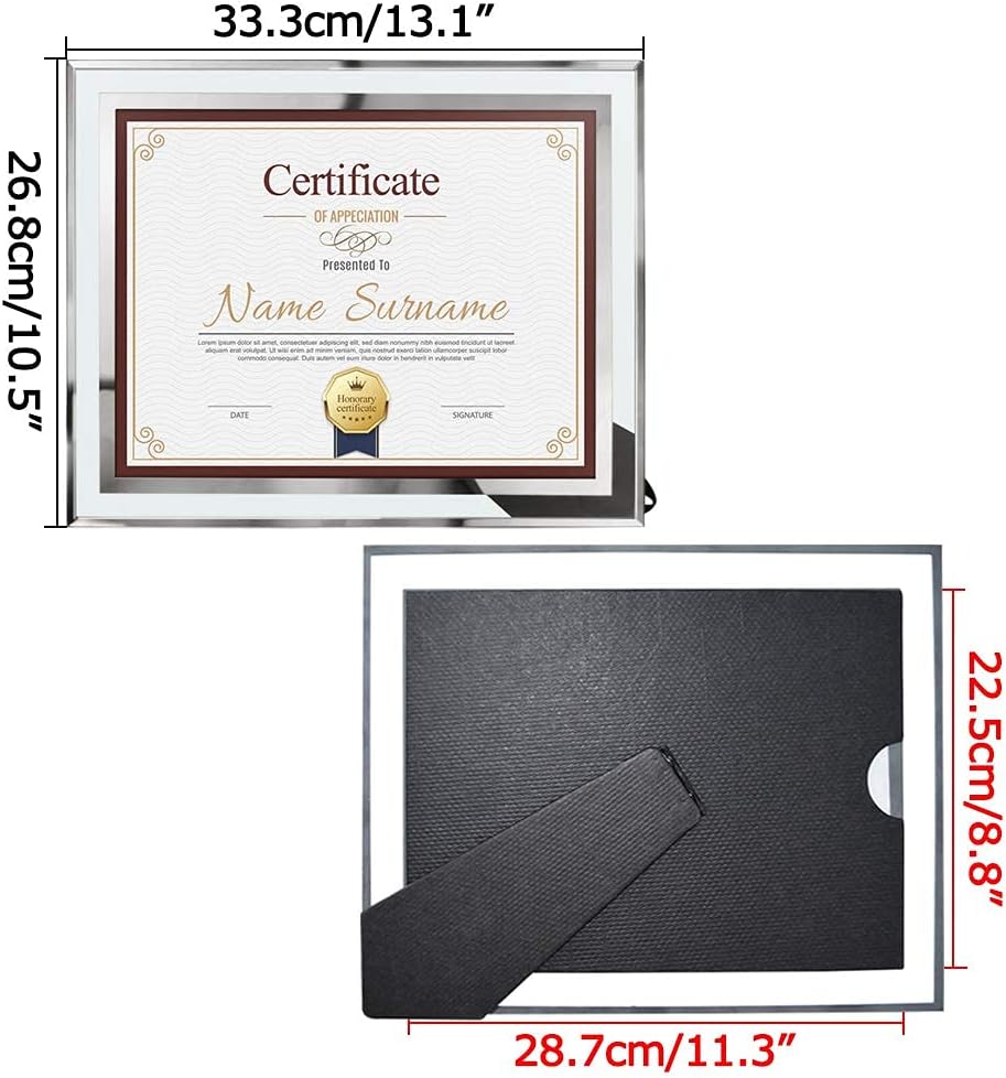 8.5 x 11 Certificate Document Frame Diploma Glass Picture Frames Only for Tabletop, Pack of 6