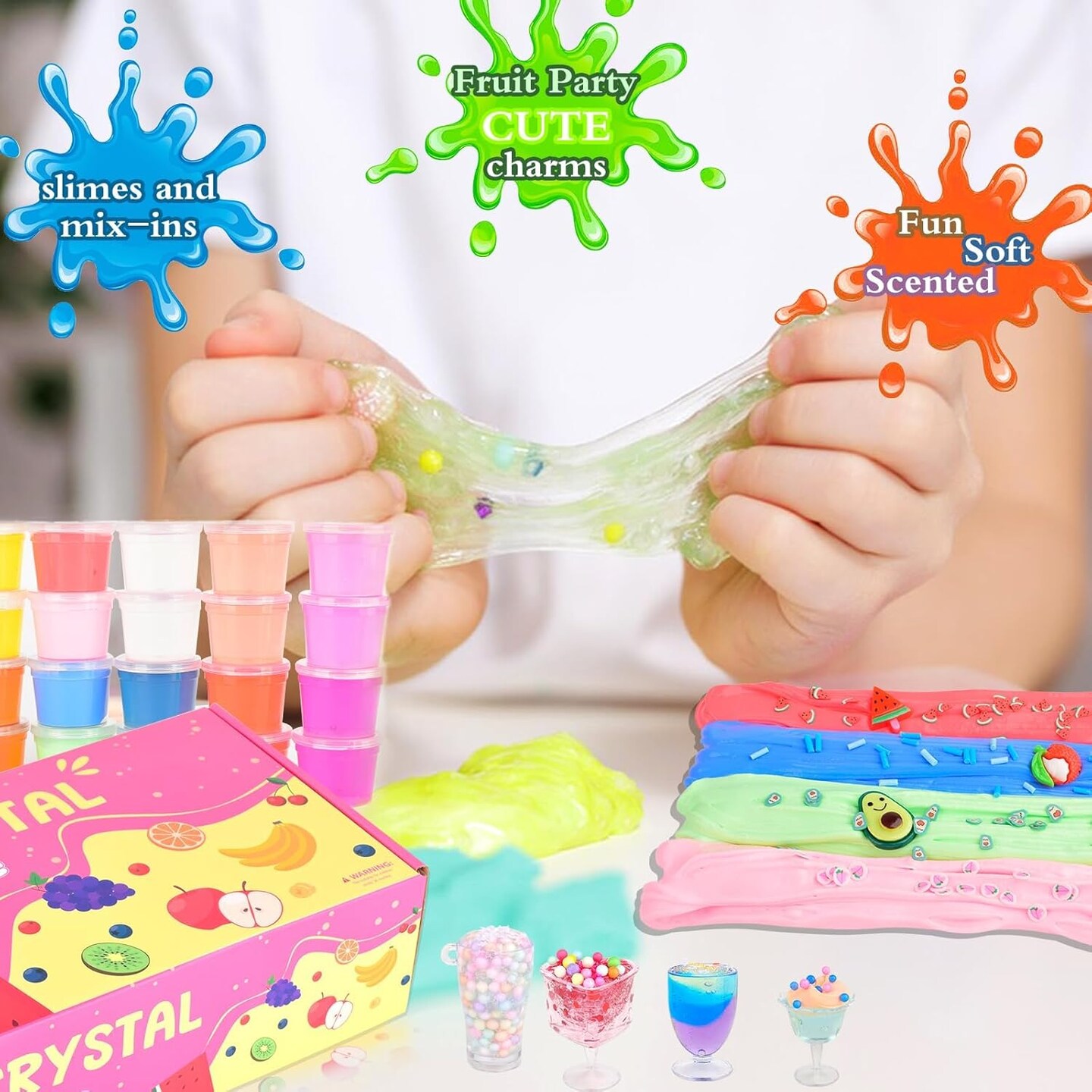 Fruit Slime Kit for Girls, Slime Gift for Ages 6+ Kids Fun Slime Making Kit Awesome Craft Toy Birthday Present Ideas, Christmas Party Favors, Peach Charms, Fruit Scented DIY Slime Supplies.