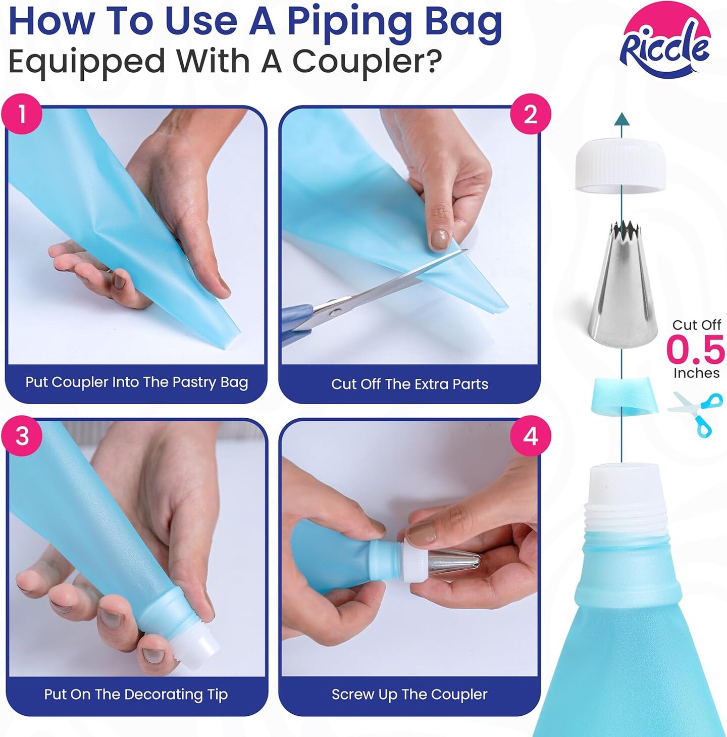 94 pcs Cake Decorating Kit with Cake Turntable - Includes 50pcs 16 Inch Disposable + 2 Reusable Piping Bags and Tips Set, 24 Icing Piping Tips, 2 Spatulas, 3 Icing Comb Scraper, 6 Cake Liners