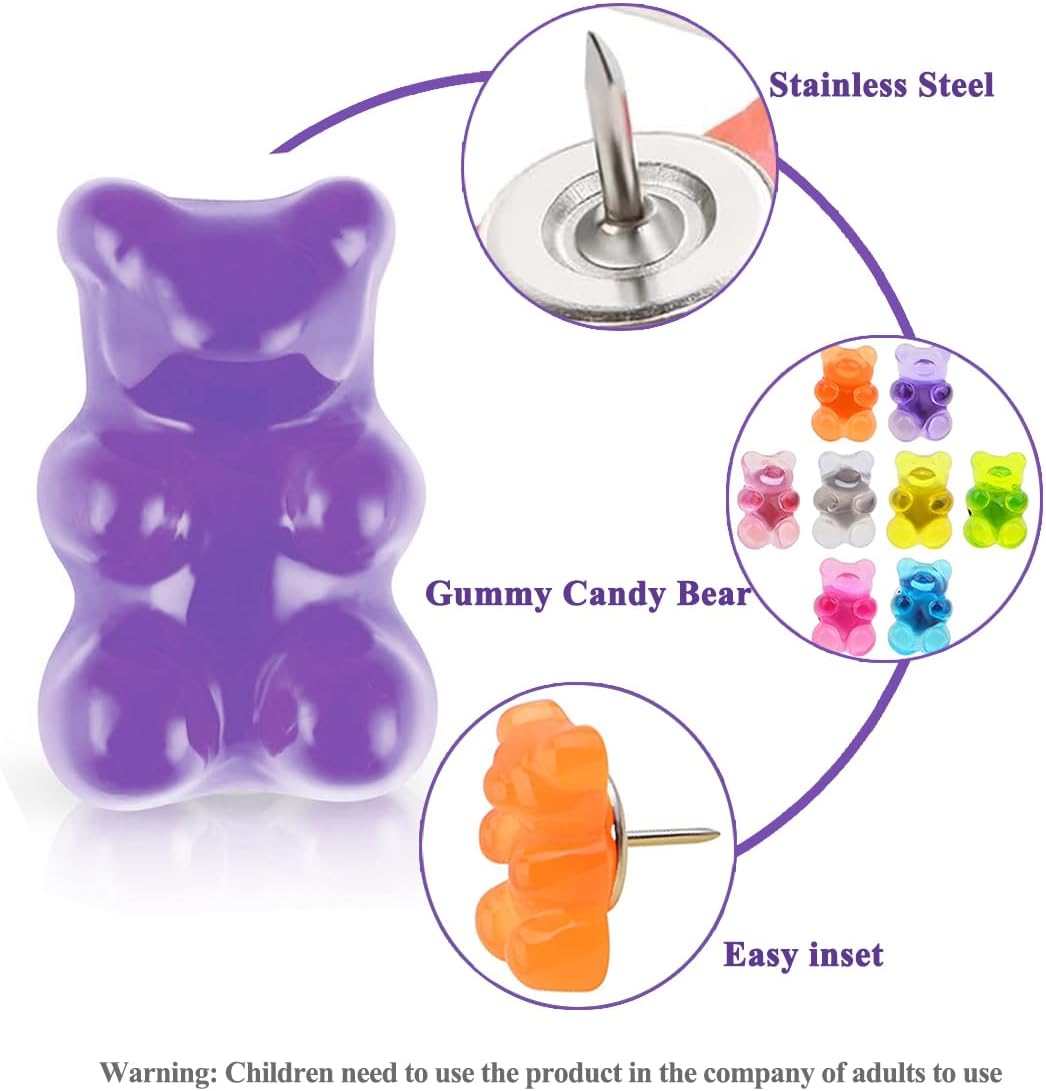 25pcs Decorative Push Pins Thumb Tack Bears Push Pins for Cork Board Bears Push Pins Translucent Thumb Tacks Colored Push Pins for Home Office Corkboard Bulletin Board Hanging Posters.
