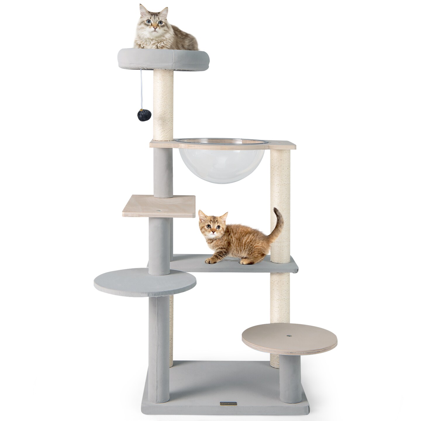Natural Solid Plywood Cat Tree with Space Capsule and Sisal Scratching Posts