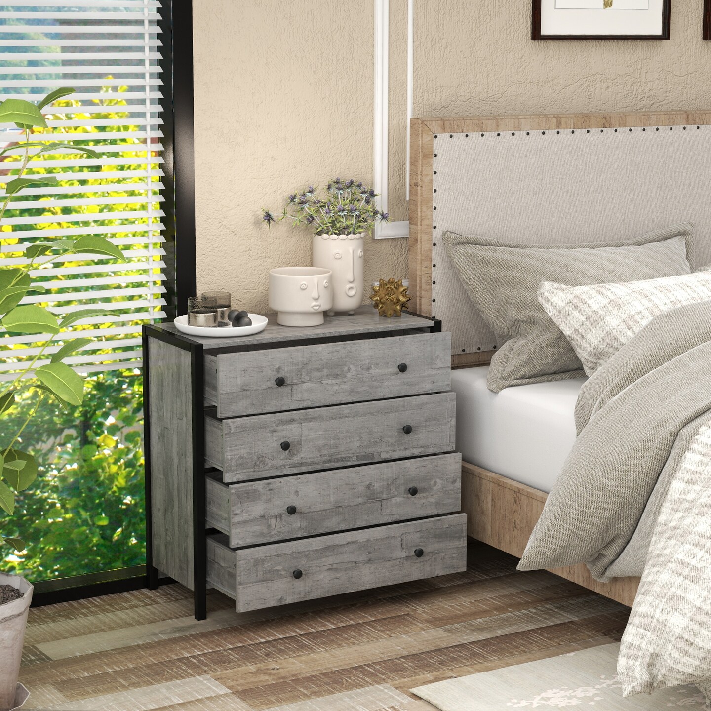 4-Drawer Dresser with Metal Knobs and Anti-Tip Safety Design