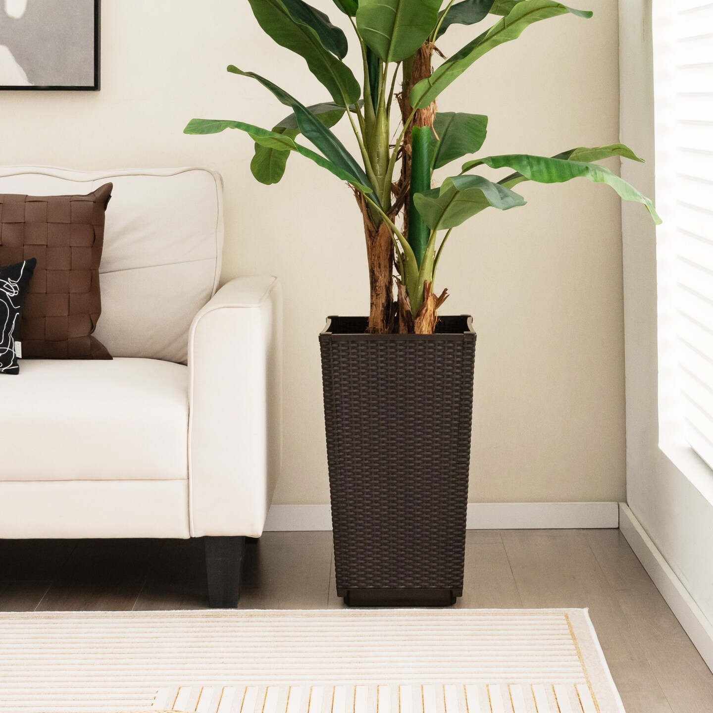 Wicker Planter Set of 2 with Self-Watering System and Weather-Resistant PP Material