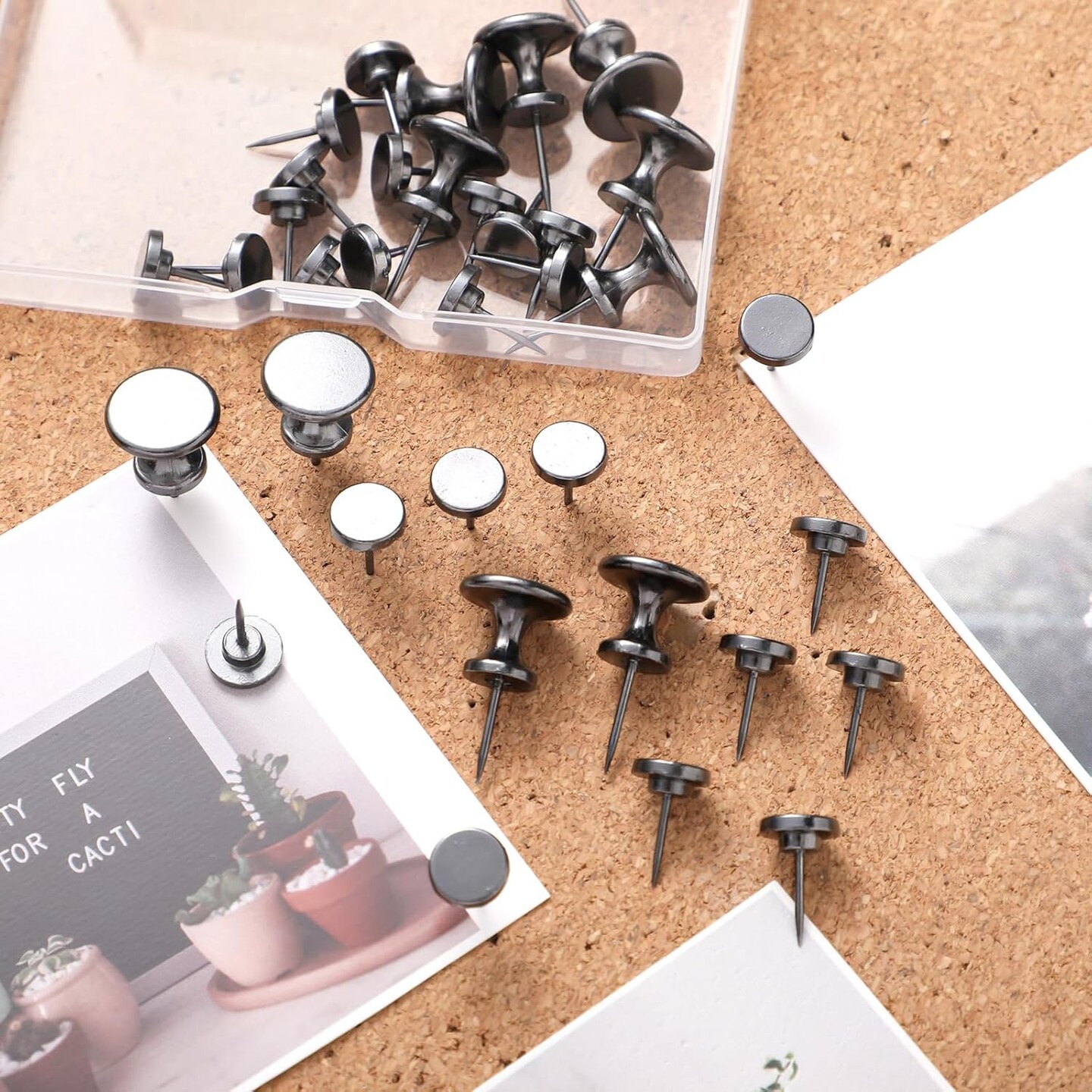 Metal Push Pins, 35 Pieces Large Double Headed Picture Hanging Nails and Black Thumb Tacks for Wall Cork Board Poster Hanging, Wall Pins Wall Tacks for Office Home Decor
