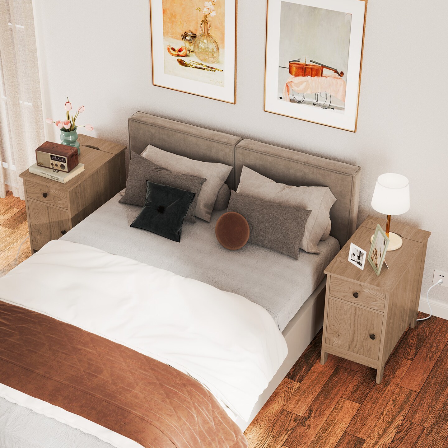 Flip Top Beside End Table with Charging Station Power Outlets and Pull-Out Drawer and Cabinet