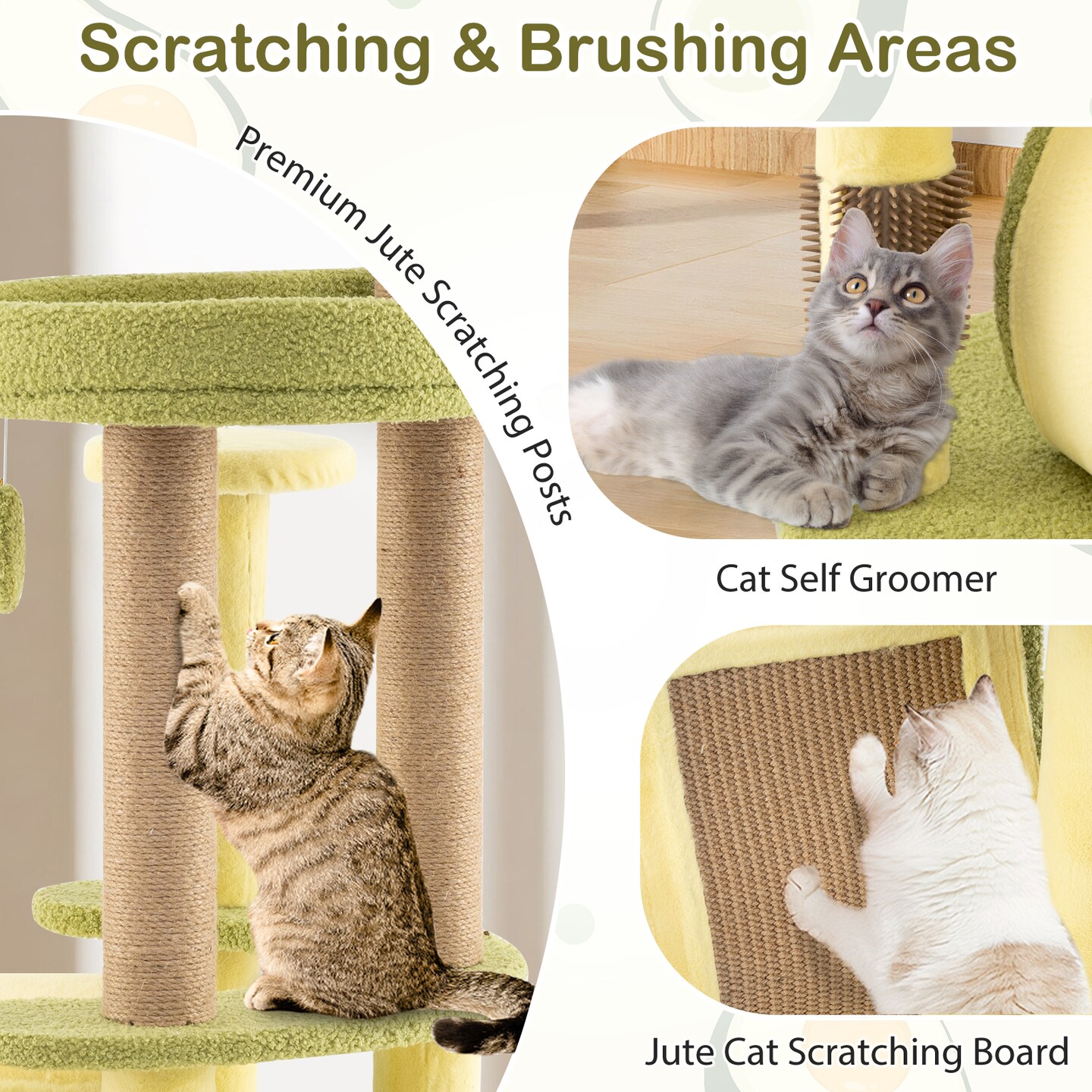 Green Engineered Wood Cat Tree with Avocado Platform, Scratching Posts and Toy