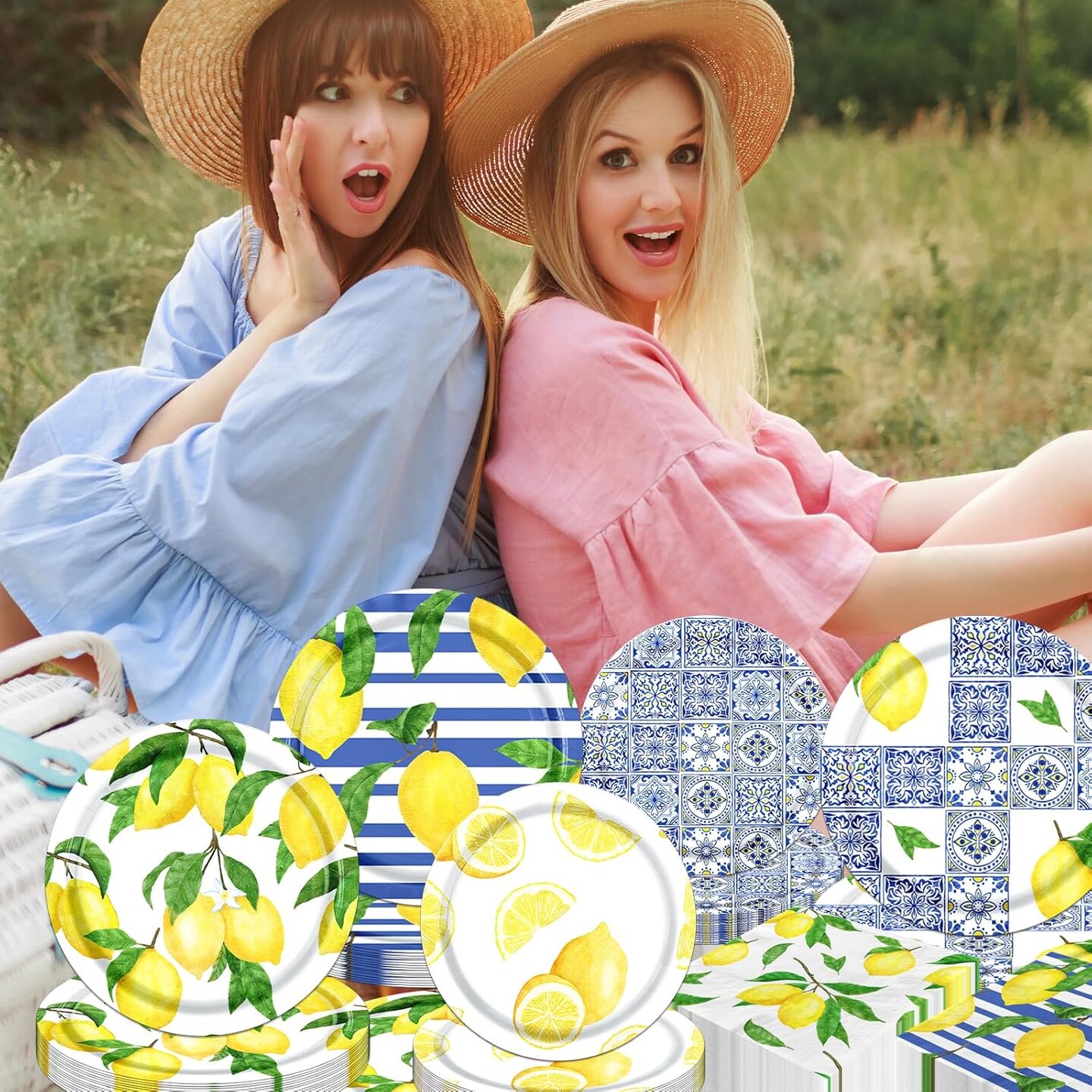 Capri Lemon Party Decorations - Blue Tiles Tableware for Summer Parties