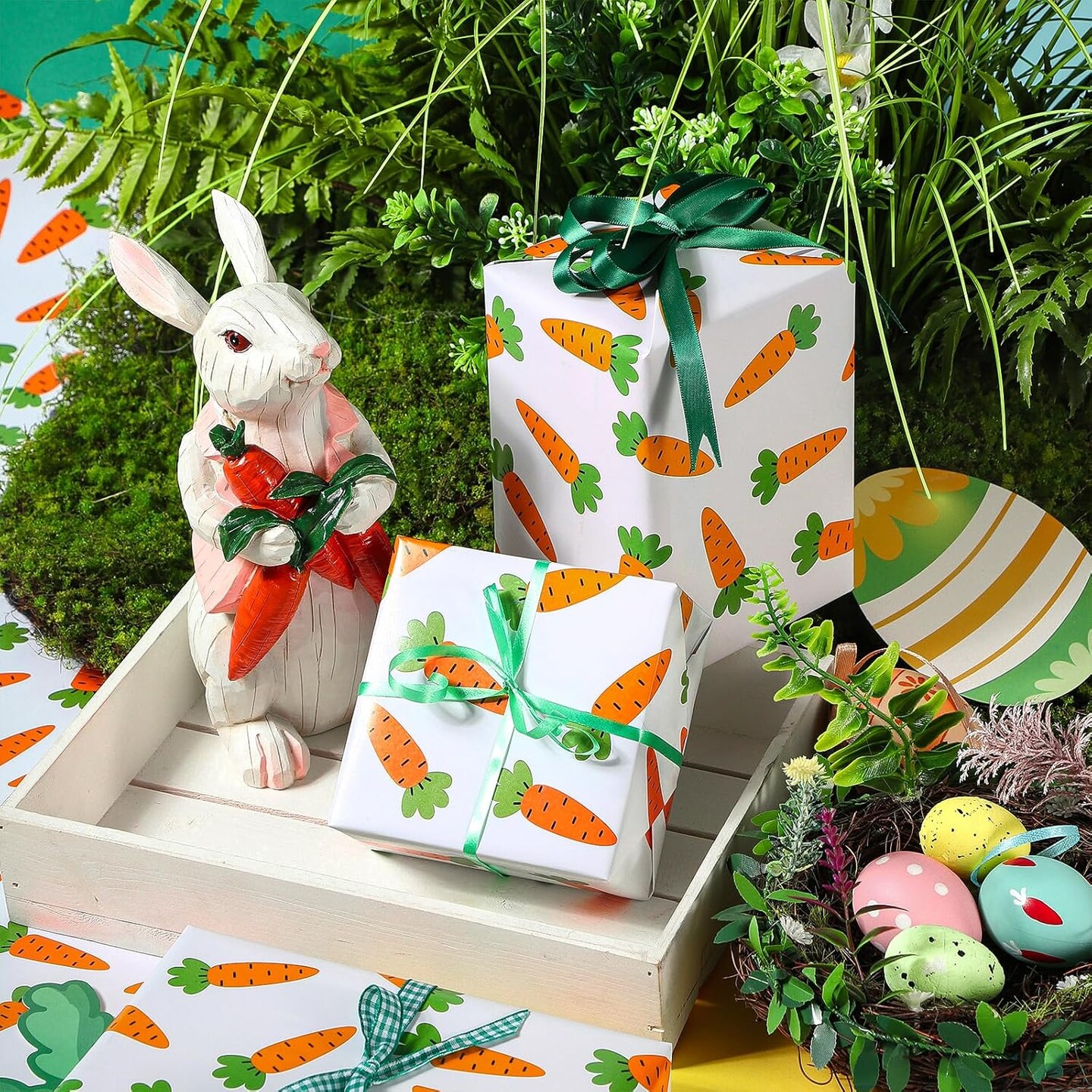 Easter Wrapping Paper Roll - 17 Inch x 33 Feet - Easter Carrots Design for Birthday, Baby Shower, Easter Gift Wrap