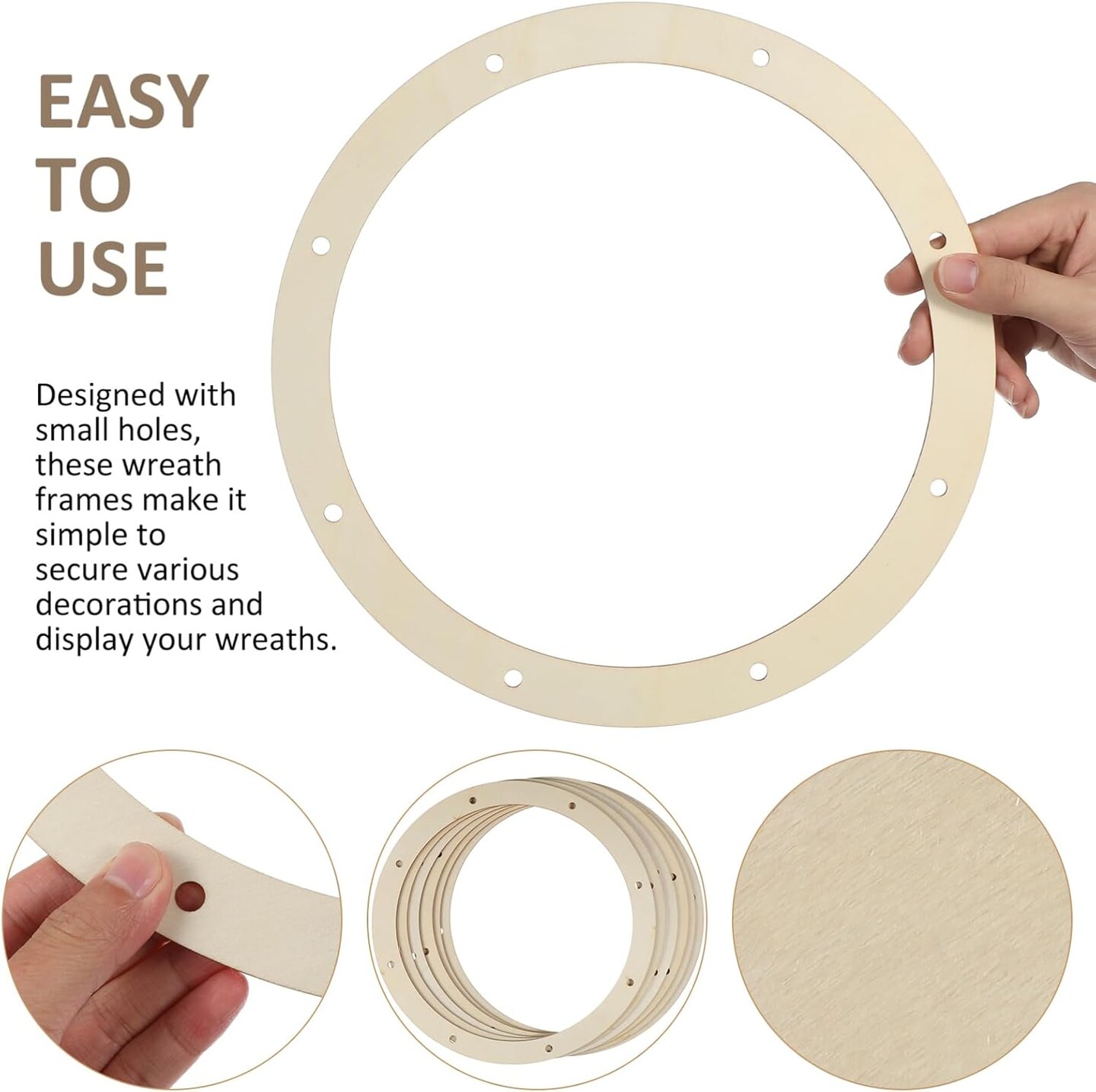 6 Pcs 12 Inch Wooden Wreath frames, Form with Holes, Floral Hoop Frame for decor