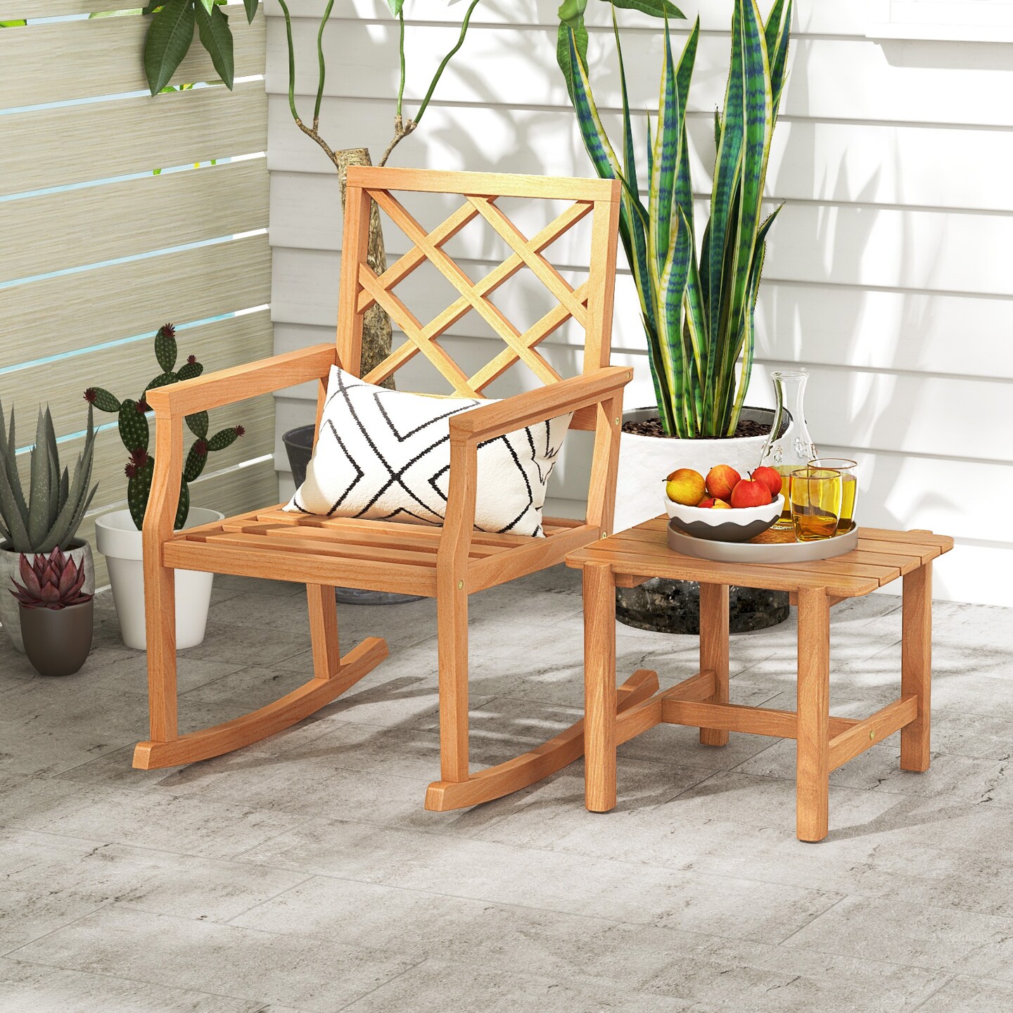 Natural Teak Wood Outdoor Side Table with Slatted Top and Stable Base