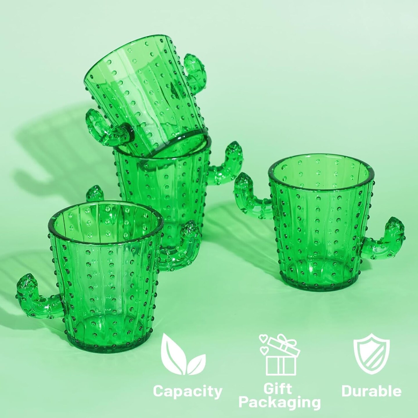 Plastic Cactus Shot Glasses(Set of 24), 2 Oz Green Cute Cactus Tequila Glasses for Western, Bachelorette, Cinco de Mayo, Tequila, Fiesta Themed Party Supplies