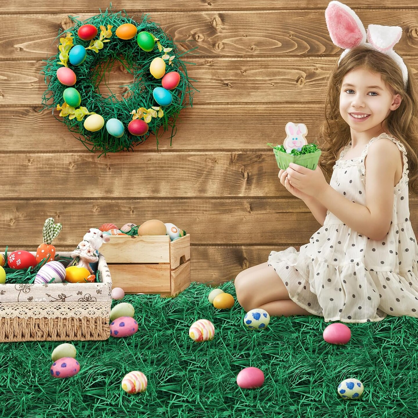 Green Easter Grass Basket Filler Green