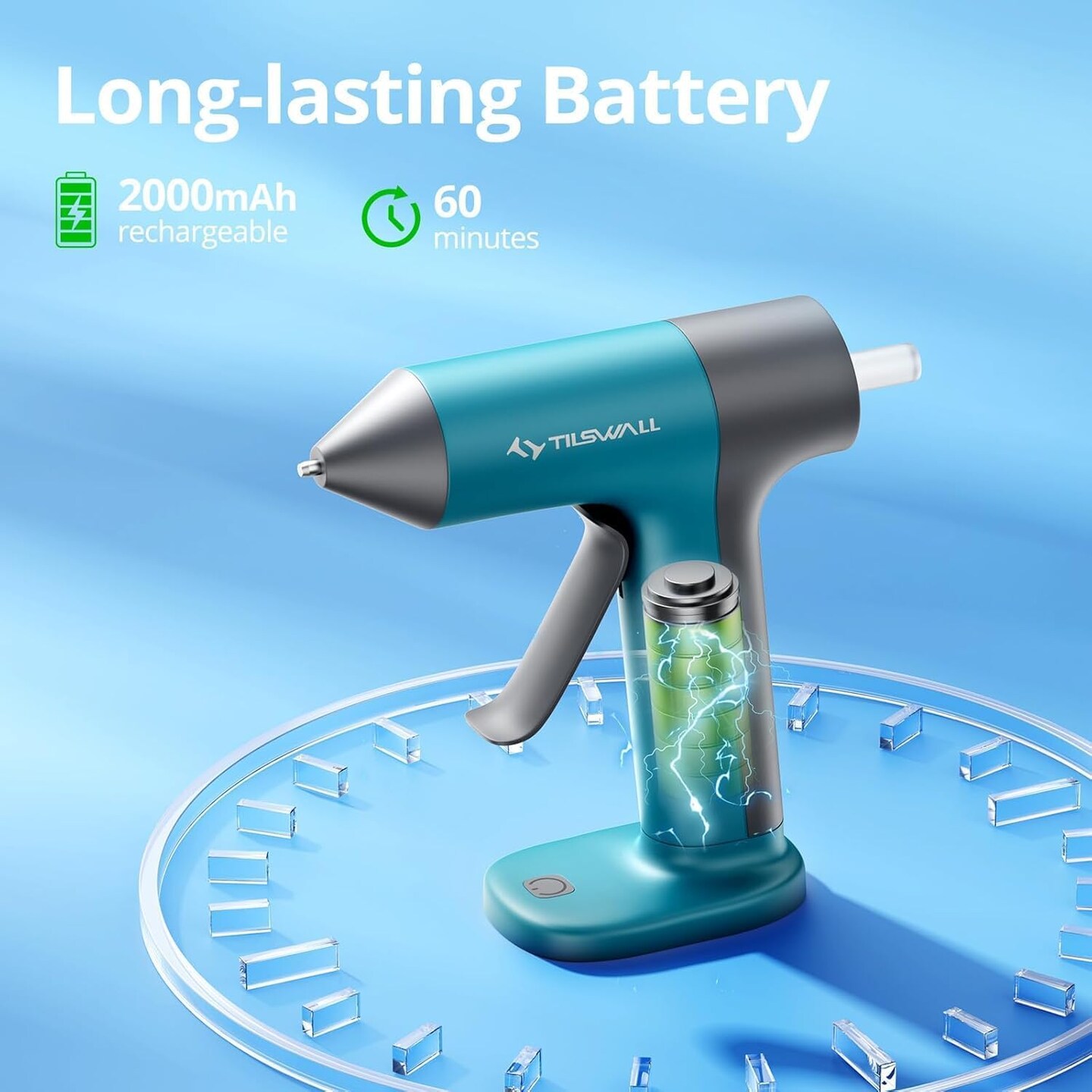 Cordless Hot Glue Gun, Rapid 30s Preheat, Mini glue gun and sticks set with 2000mAh Type-C Rechargeable, Smart Power Off, 20 Premium Glue Sticks, Ideal for DIY Crafts, Gift Making Blue