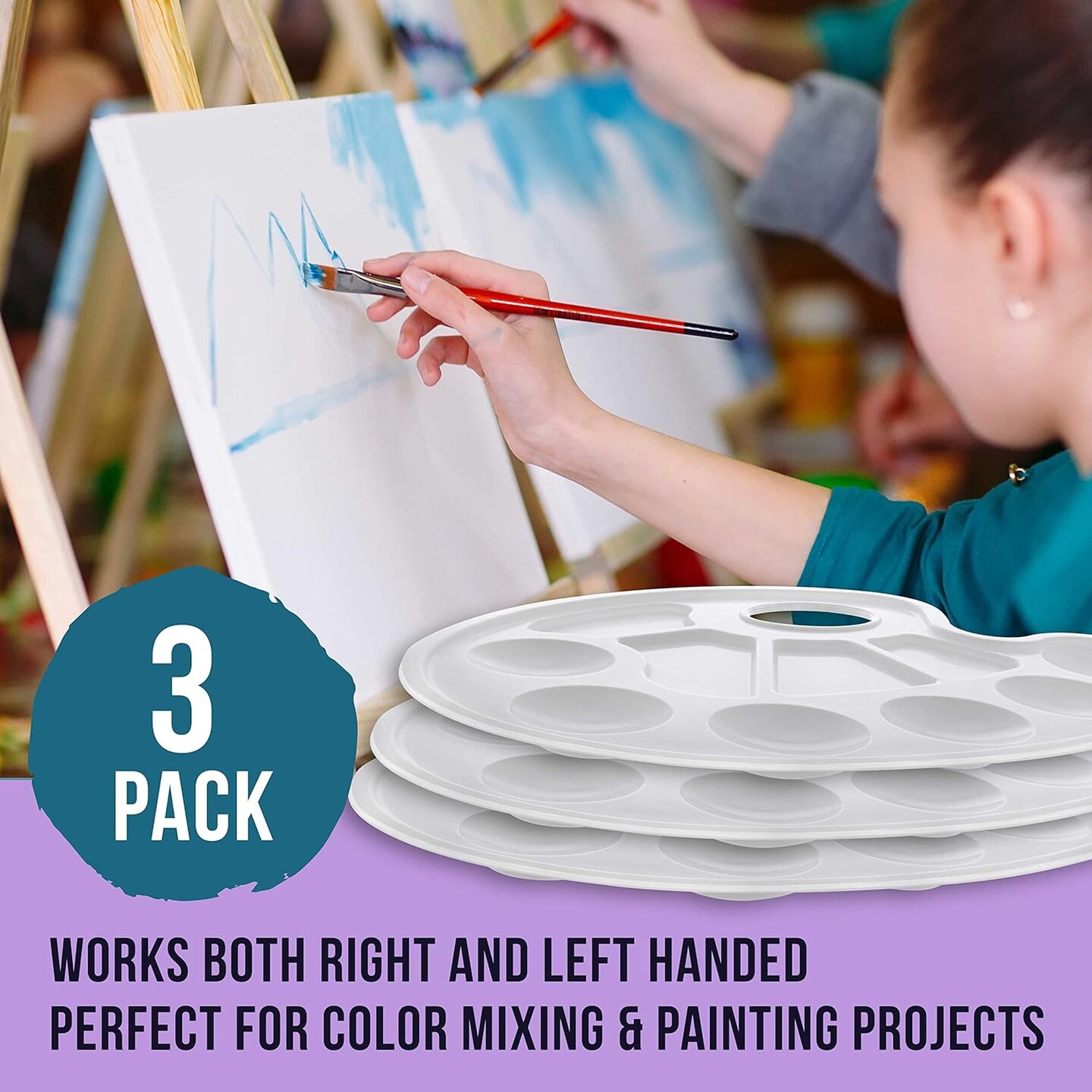 10-Well Plastic Artist Painting Palette (Pack of 3) - Paint Color Mixing Trays - Art Students, Classroom, Class Craft Projects, Party Events - Acrylic, Oil, Watercolor, Tempera