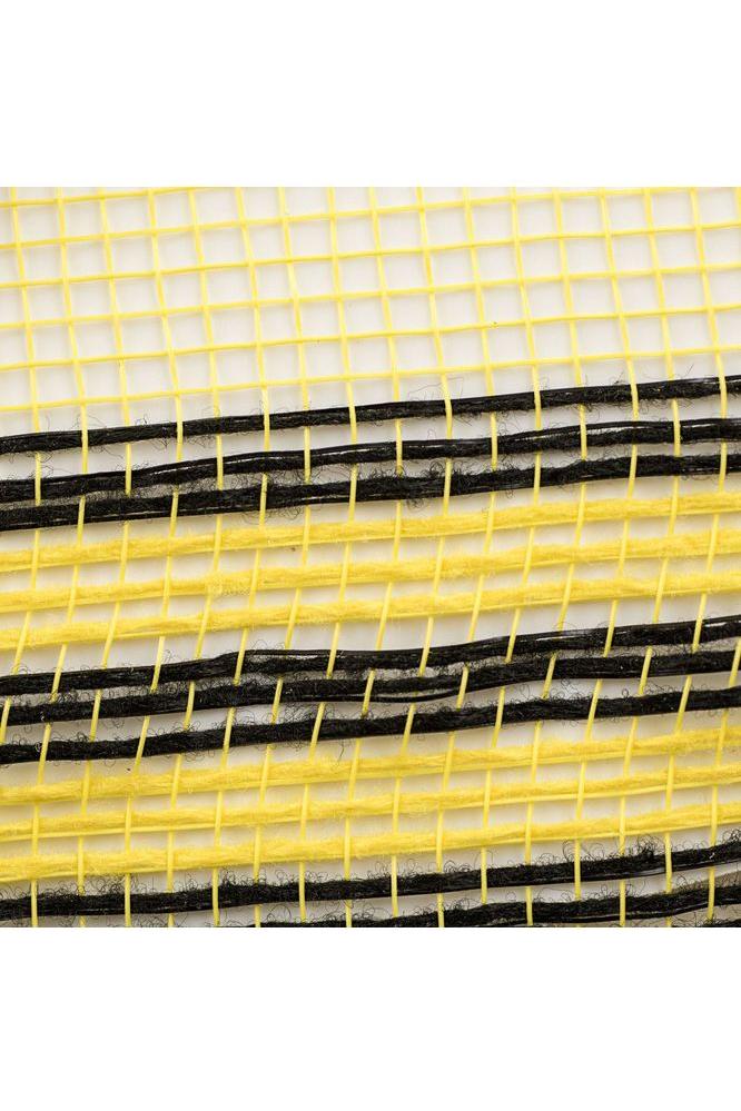 10.5&#x22; Border Stripe Metallic Mesh Ribbon: Yellow/Black (10 Yards)