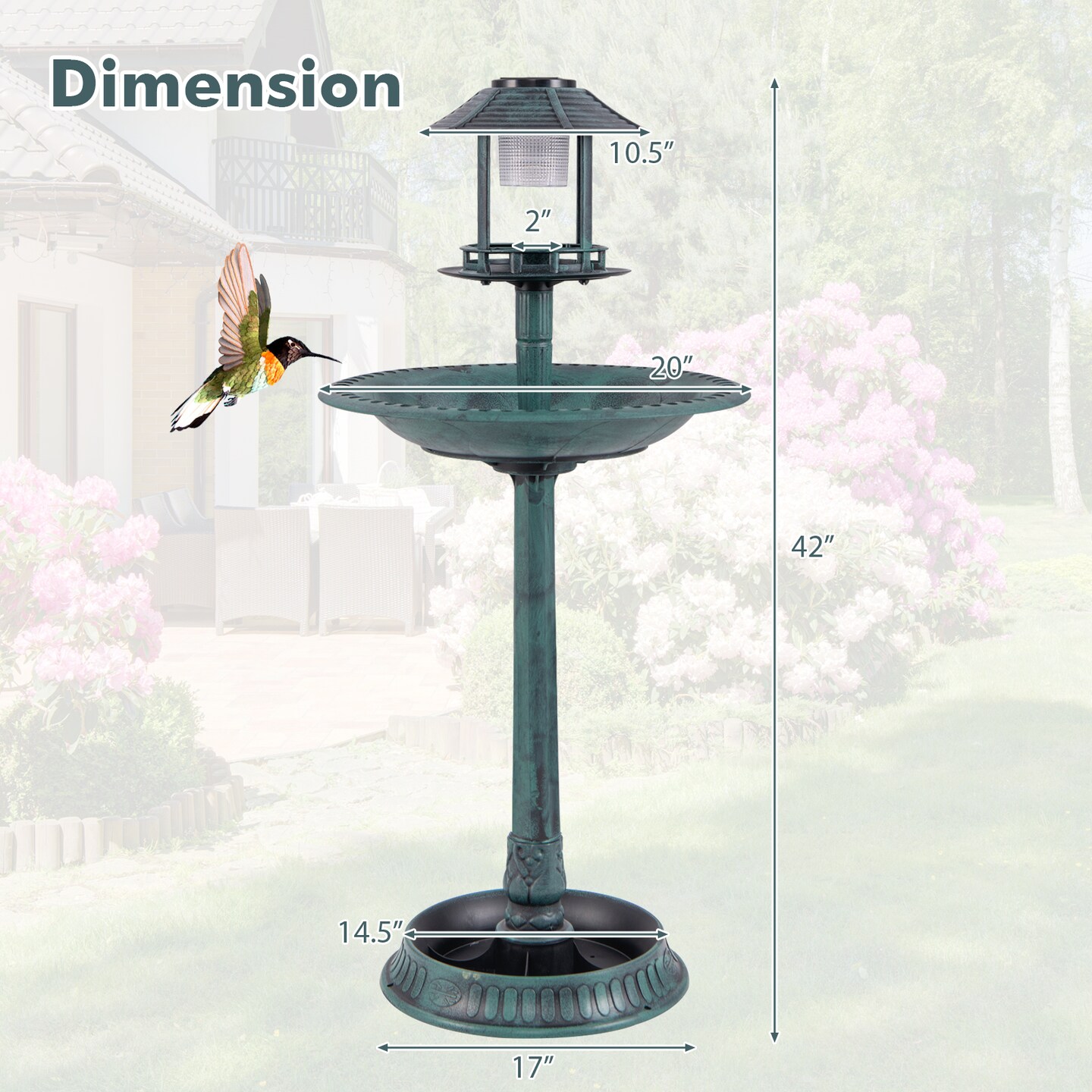PP Solar Bird Bath Feeder Planter with LED Light and Vintage Design