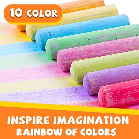 VEESA Sidewalk Chalk, 10 Colors in 52 Pcs, 4” x 1” - Washable Jumbo Driveway Chalk Bulk for kids Adults, Draw on Chalkboard, Blackboard and Outdoor Playground