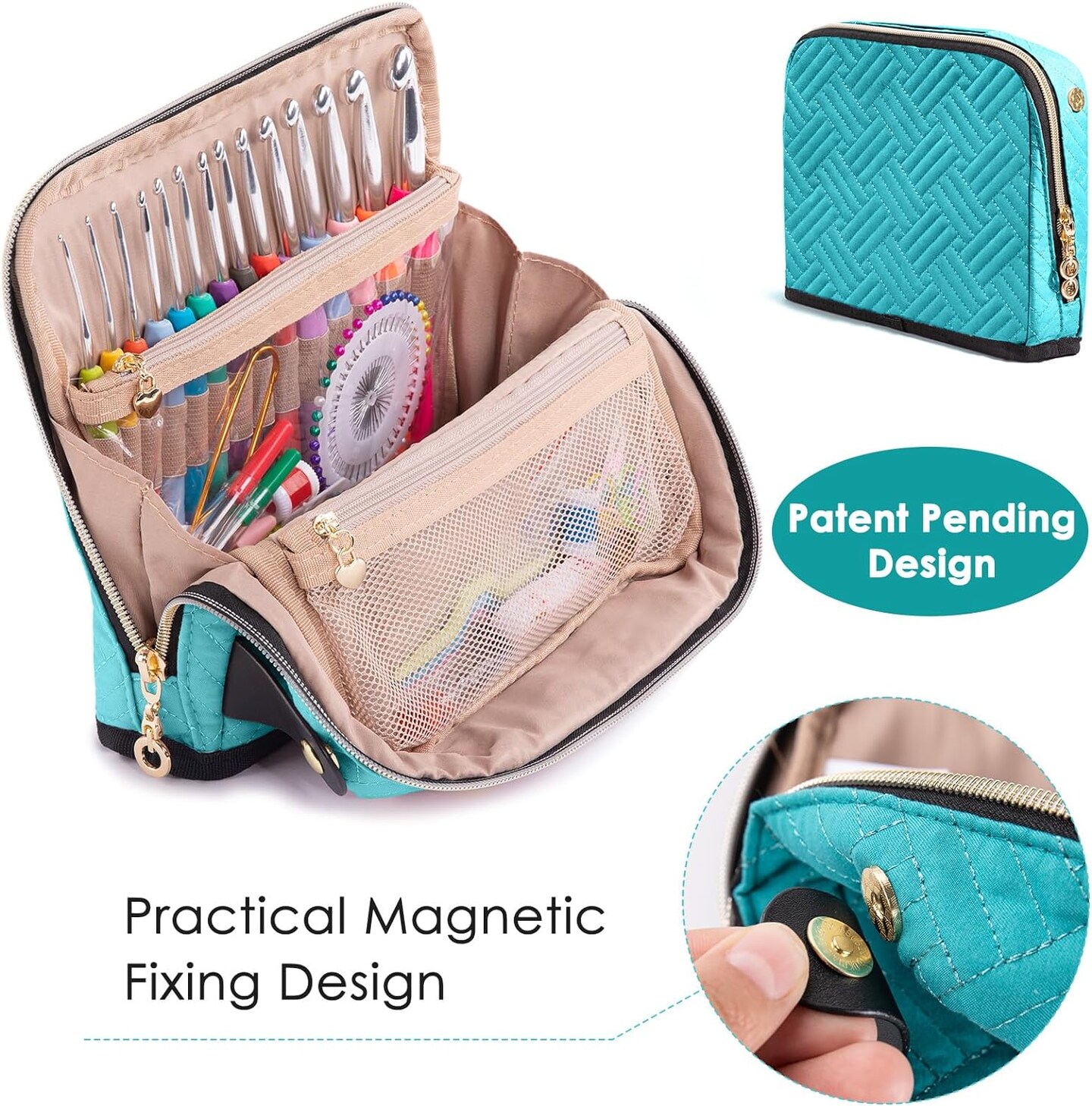 Crochet Hook Case with 14 Size Crochet Hooks Set 2mm(B)-10mm(N) Ergonomic Crochet Hooks with Crochet Case Stand Up - Crochet Hook Organize for Crochet Lovers, Crochet Kit for Beginners
