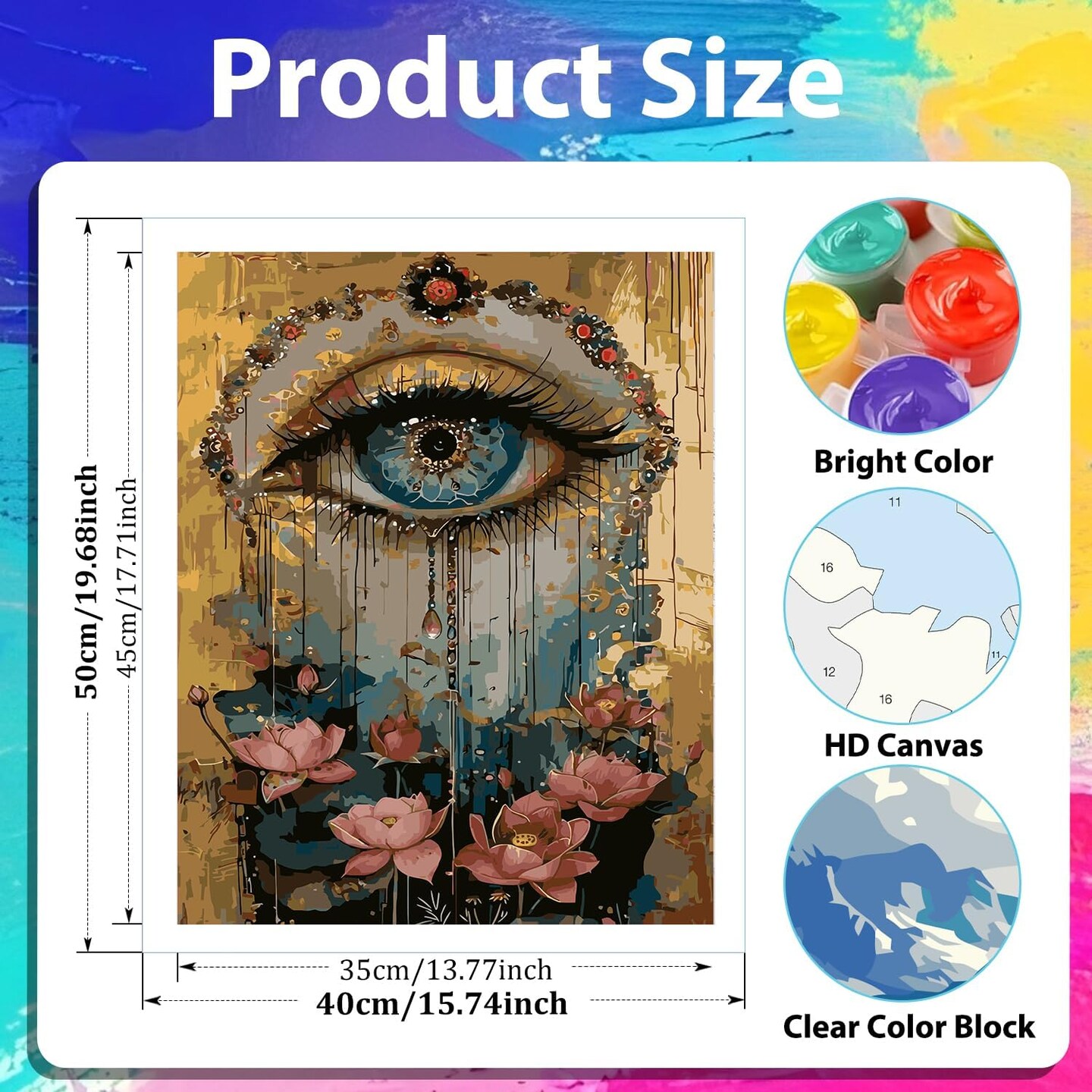 Paint by Numbers Kit for Adults Eye, Paint by Number Eye and Lotus, Paint by Numbers Kit for Adults Beginner for Gift and Home Wall Decor 16x20 Inch