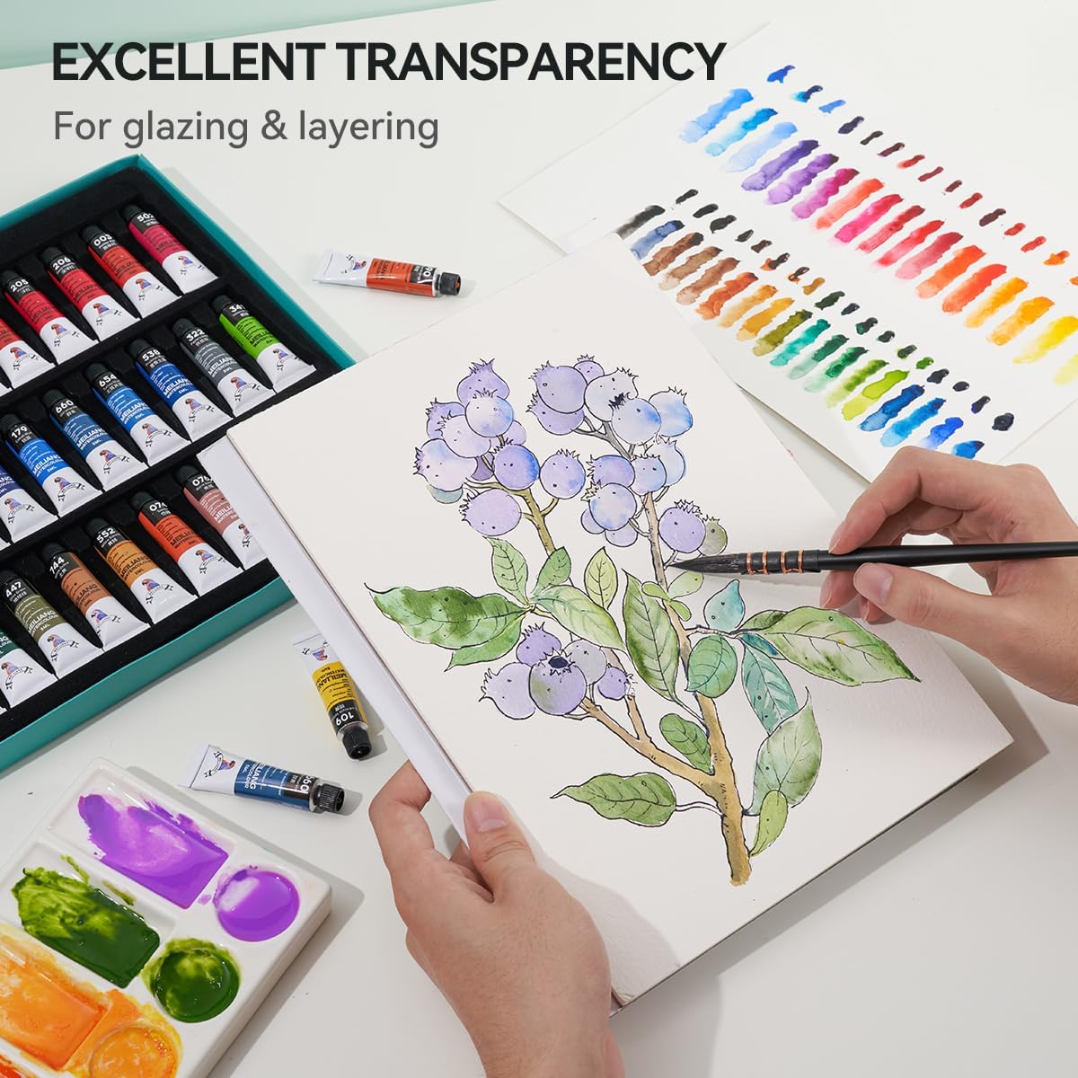 Watercolor Paint Set 36 Vibrant Colors 5ml / 0.17 Fl Oz Tubes, Watercolor Tubes with Great Value, Water Color Paints Art Supplies for Adults, Artists & Beginners