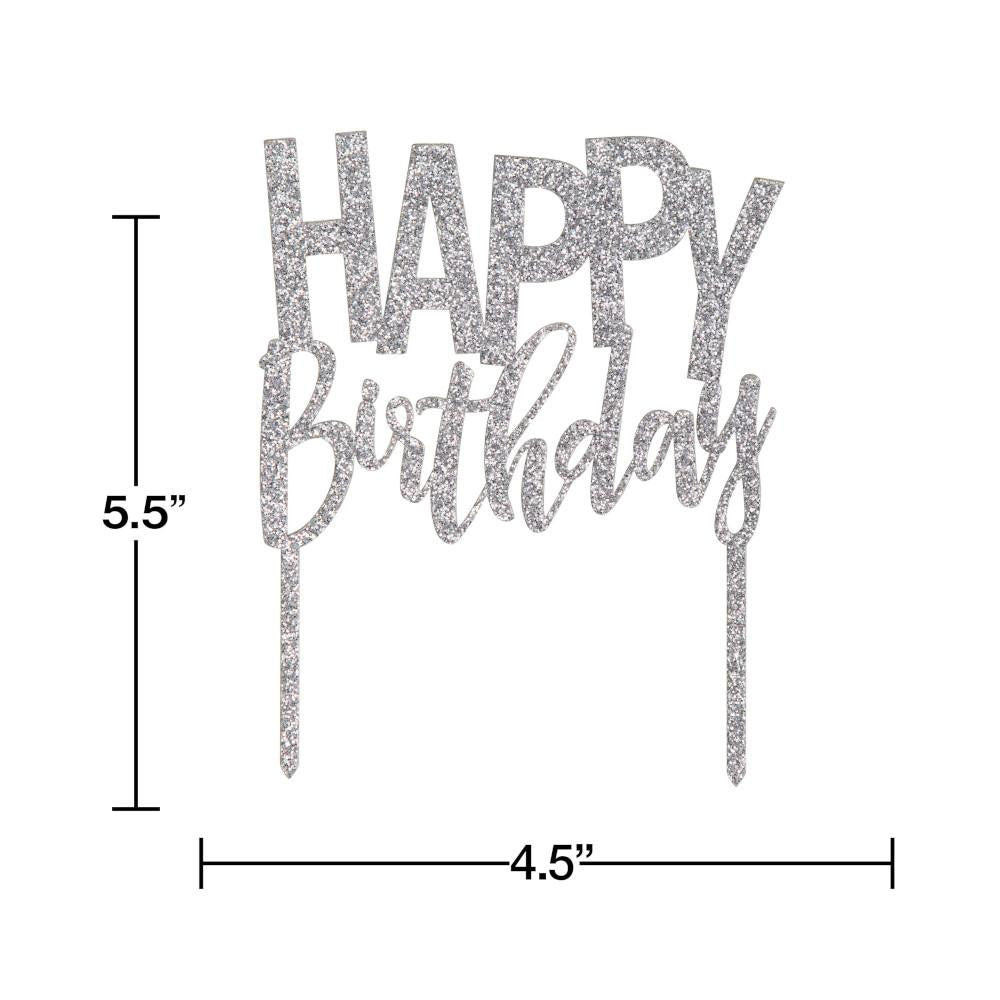 12 pc Bulk Silver Happy Birthday Cake Toppers
