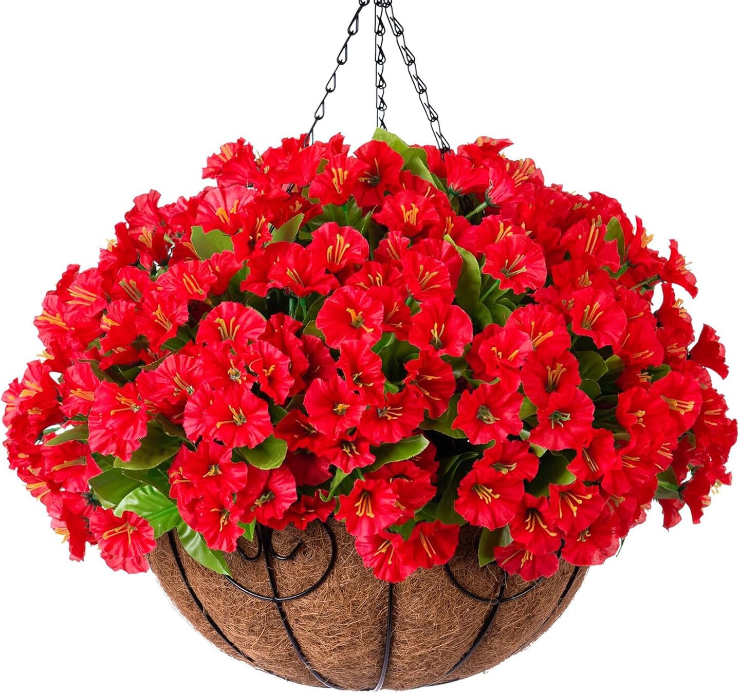 Artificial Hanging Plants Flowers with Basket for Spring (Red) 15.5"D x 15.5"W x 21.29"H