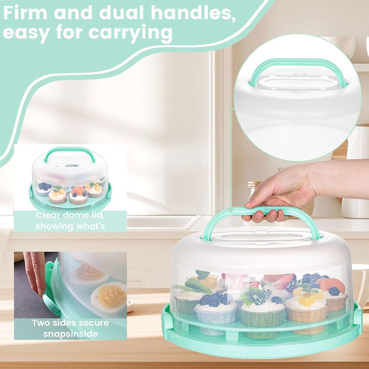 Cake Carrier with Handle, Cupcake Holder Deviled Egg Containers with Lid, 3-in-1 Multi-Purpose Food Storage for Dessert Baking Party Camping