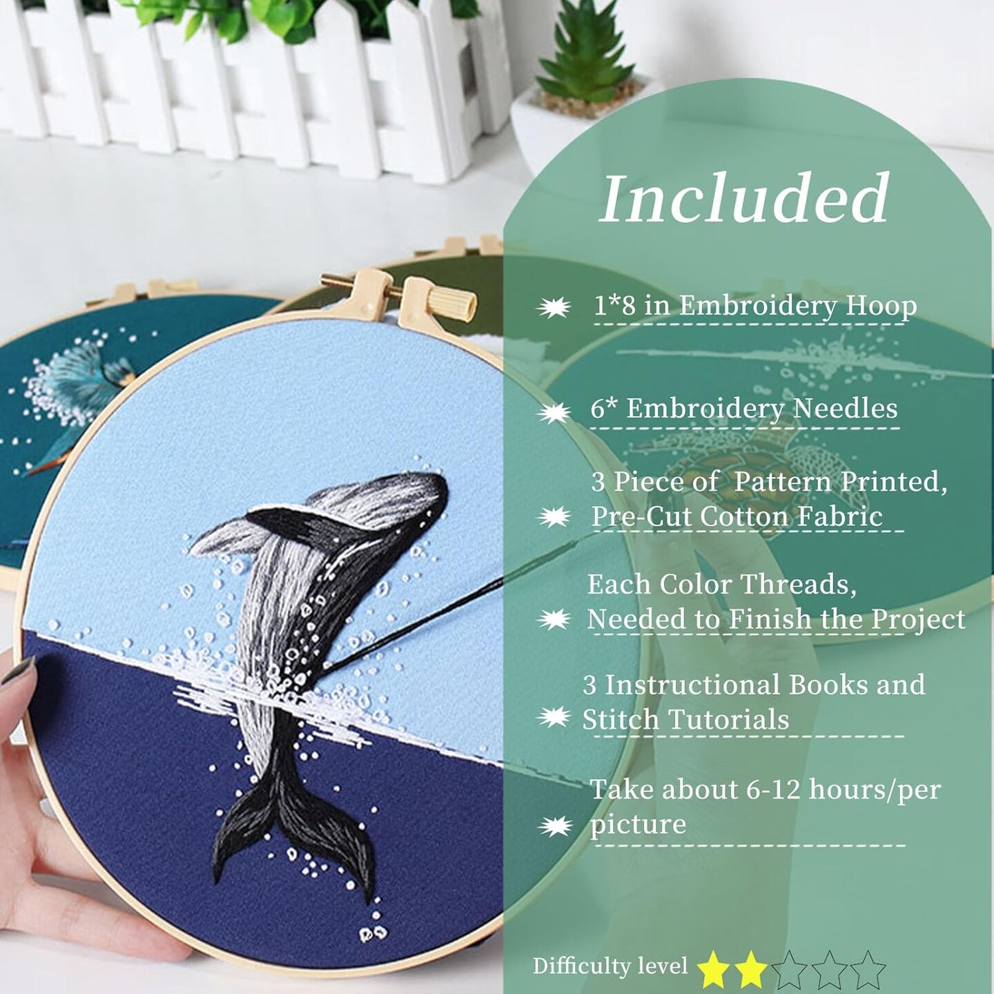 3 Set Crewel Embroidery Kit for Beginners (Colorfull) 12 x 12 x 0.03 inches