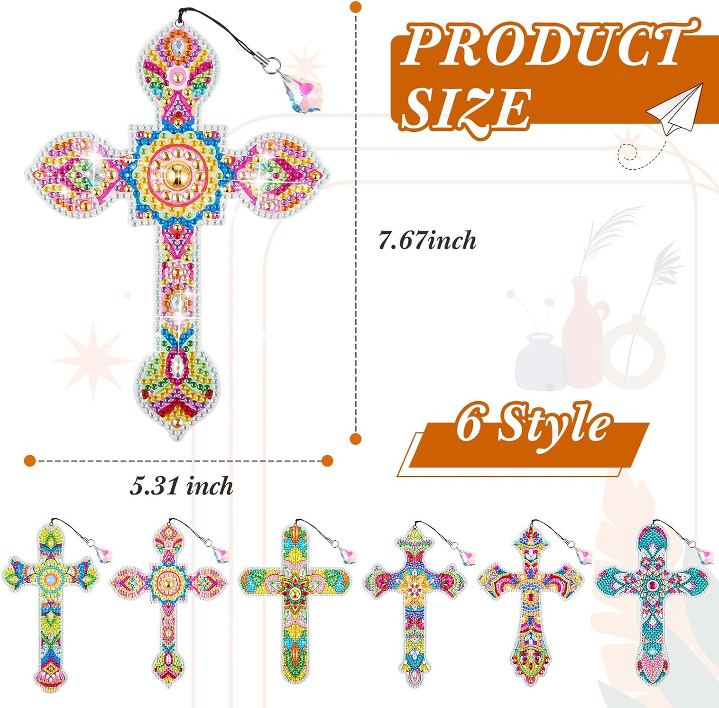 6 Pcs Cross 5D Diamond Art Kit for Adults – DIY Crystal Diamond Painting Bookmarks, Christmas & Religious Gifts for Christians, Home & Office Craft, 6 Styles