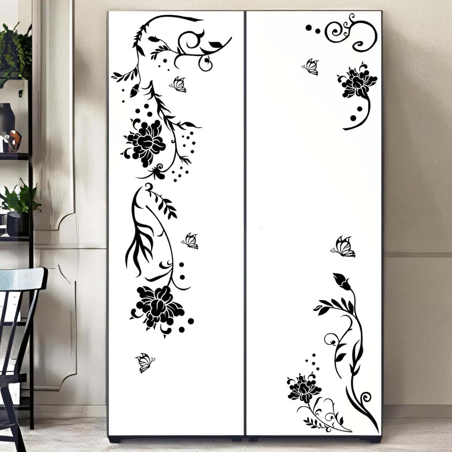 Supzone Flowers &#x26; Butterflies Wall Decals - DIY Black &#x26; Floral Wall Stickers for Bedrooms &#x26; Living Rooms