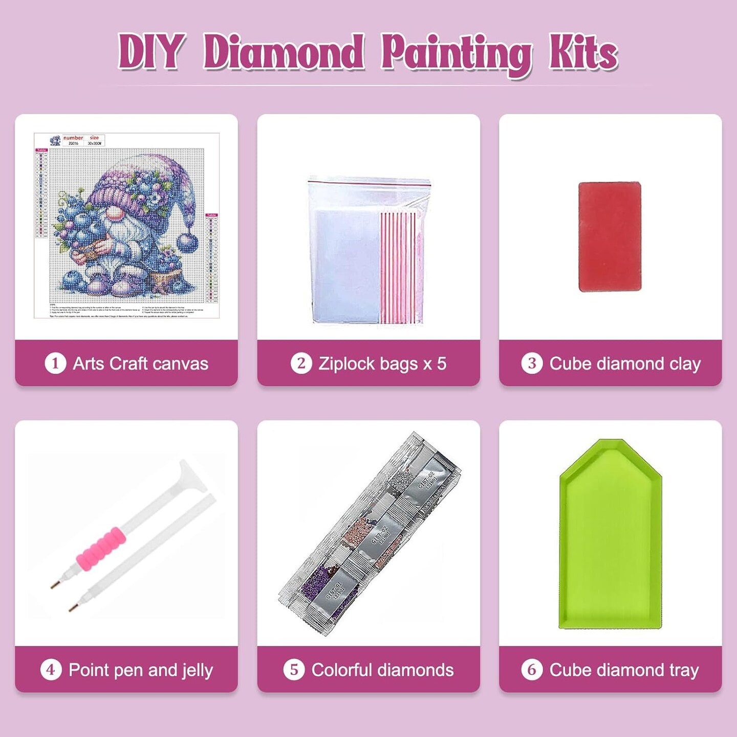 4Pack Gnomes Diamond Painting Kits for Adults, DIY 5D Diamond Painting, Full Drill Gnomes Diamond Art Kits Perfect for Relaxation and Home Wall Decor 30x30cm