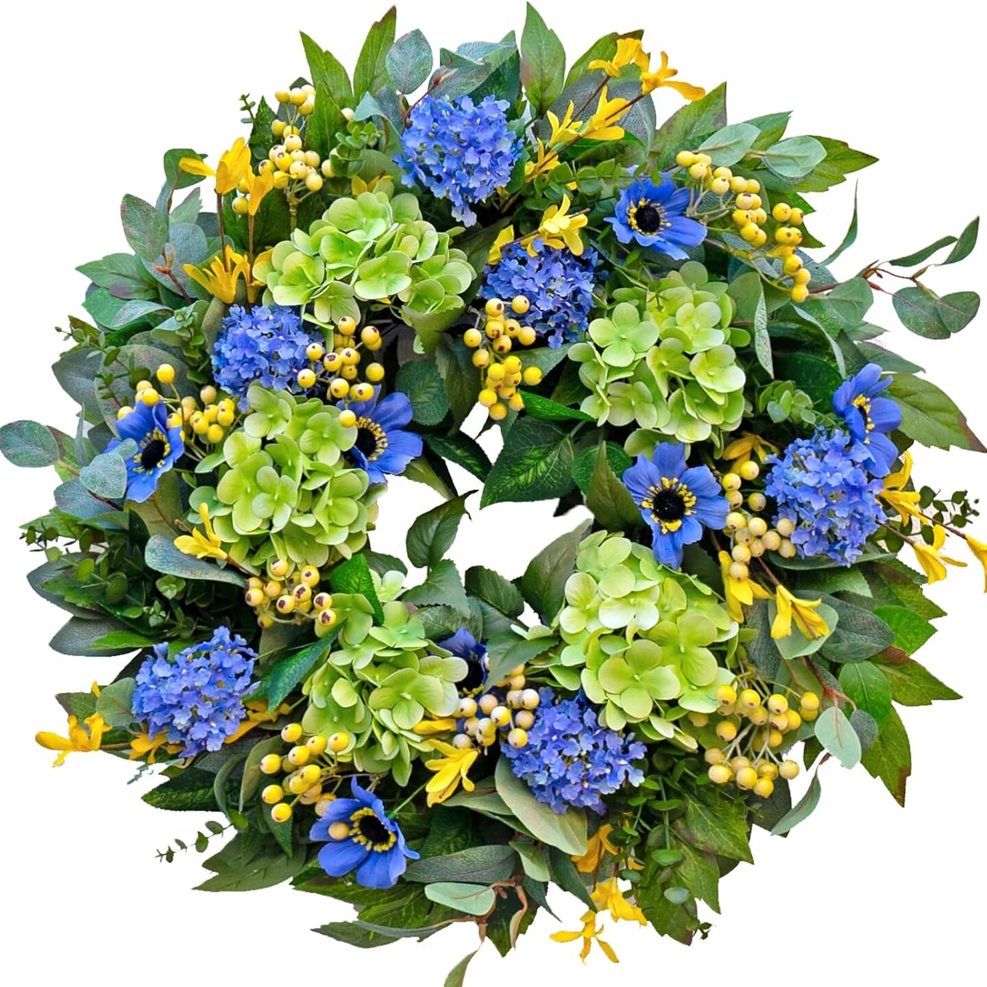 Spring Wreaths for Front Door 24 Inch Spring Wreath with Lifelike Blue Hydrangea Gerbera and Daisy, Spring Door Wreath Decor for Indoor or Outdoor Spring and Summer Wreaths for Front Door Outside