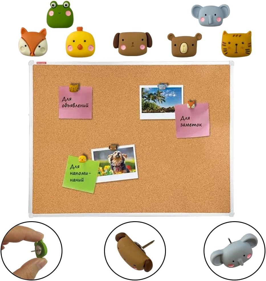 30 Pcs Animal Push Pins Cute Push Pins Photo Wall Map Cork Board Decorative Drawing Pins for Fox, Frog, Chick, Bear, Dog, Cat, Elephant Thumbtack