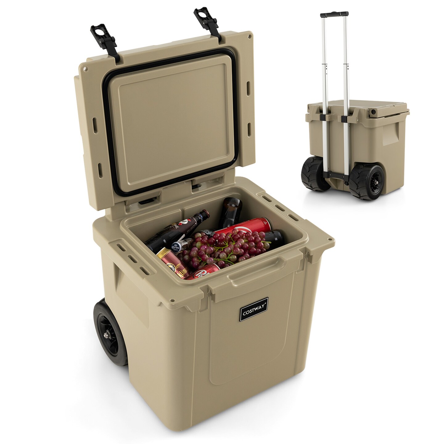 Sand 45 Quart Cooler Towable Ice Chest with 3-Position Adjustable Handle and Smooth-Moving Wheels