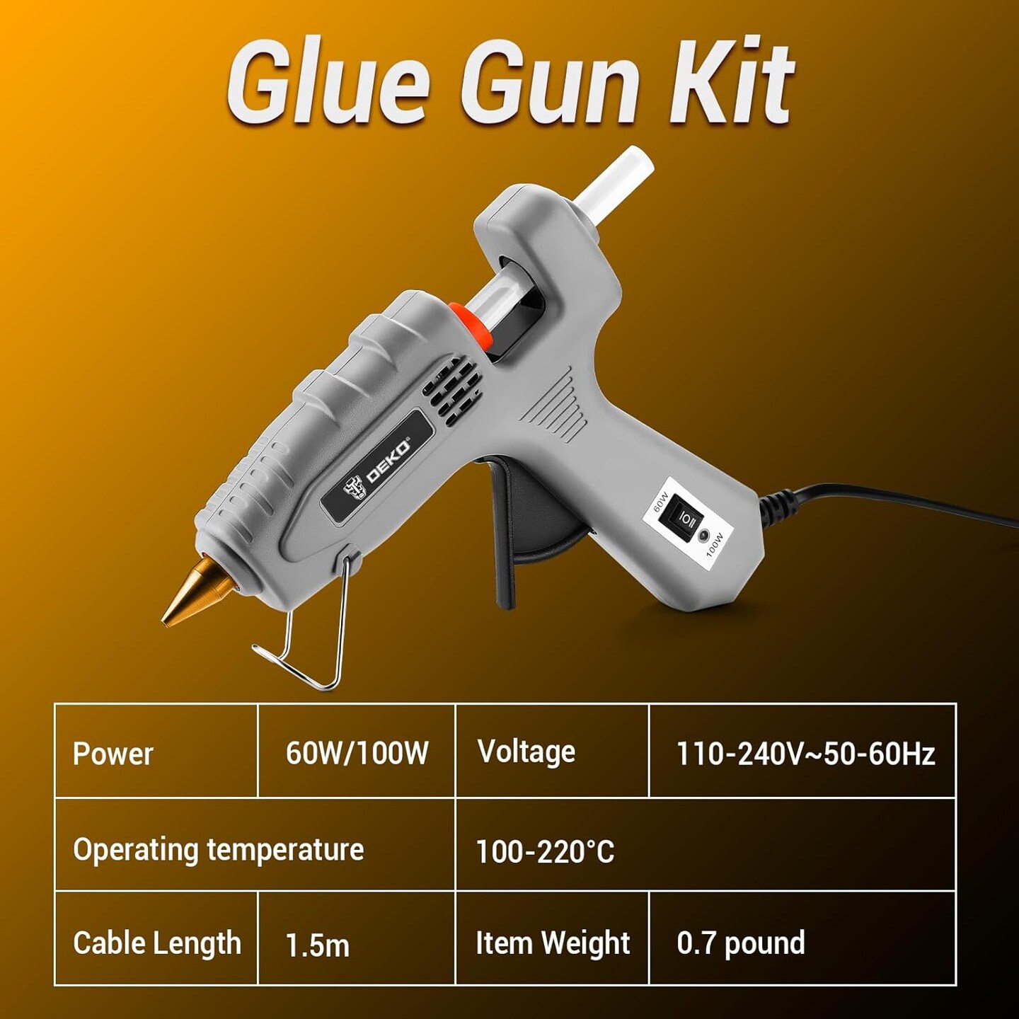 Hot Glue Gun Full Size: DEKOPRO 60/100Watt Dual Temp Hot Glue Gun Kit with 25 Glue Sticks, Organize Storage Case, Heavy Duty Heat Glue Gun Tool Set for Home Repair, Art & Crafts, DIY
