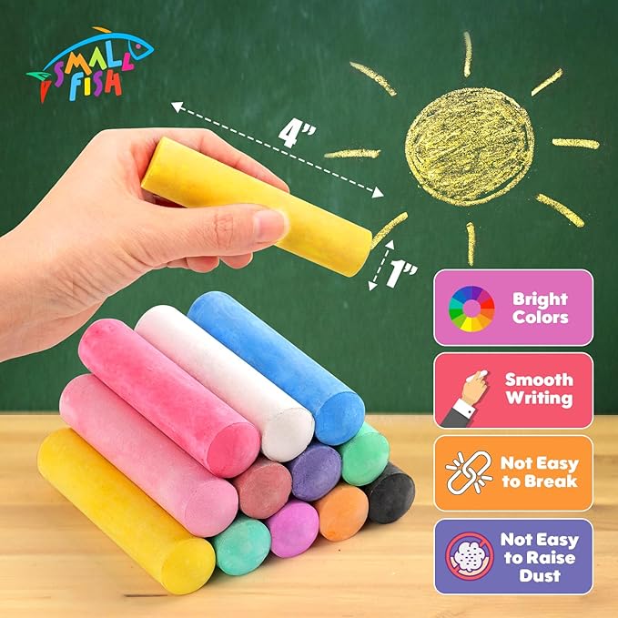 120 PCS Sidewalk Chalks for Kids: 12 Colors Washable Jumbo Chalk Bulk for Outdoor, Party Favors, Classroom, Non-Toxic Dustless Chalk for Toddlers Drawing on Playground, Chalkboard, Great Gift for Kids