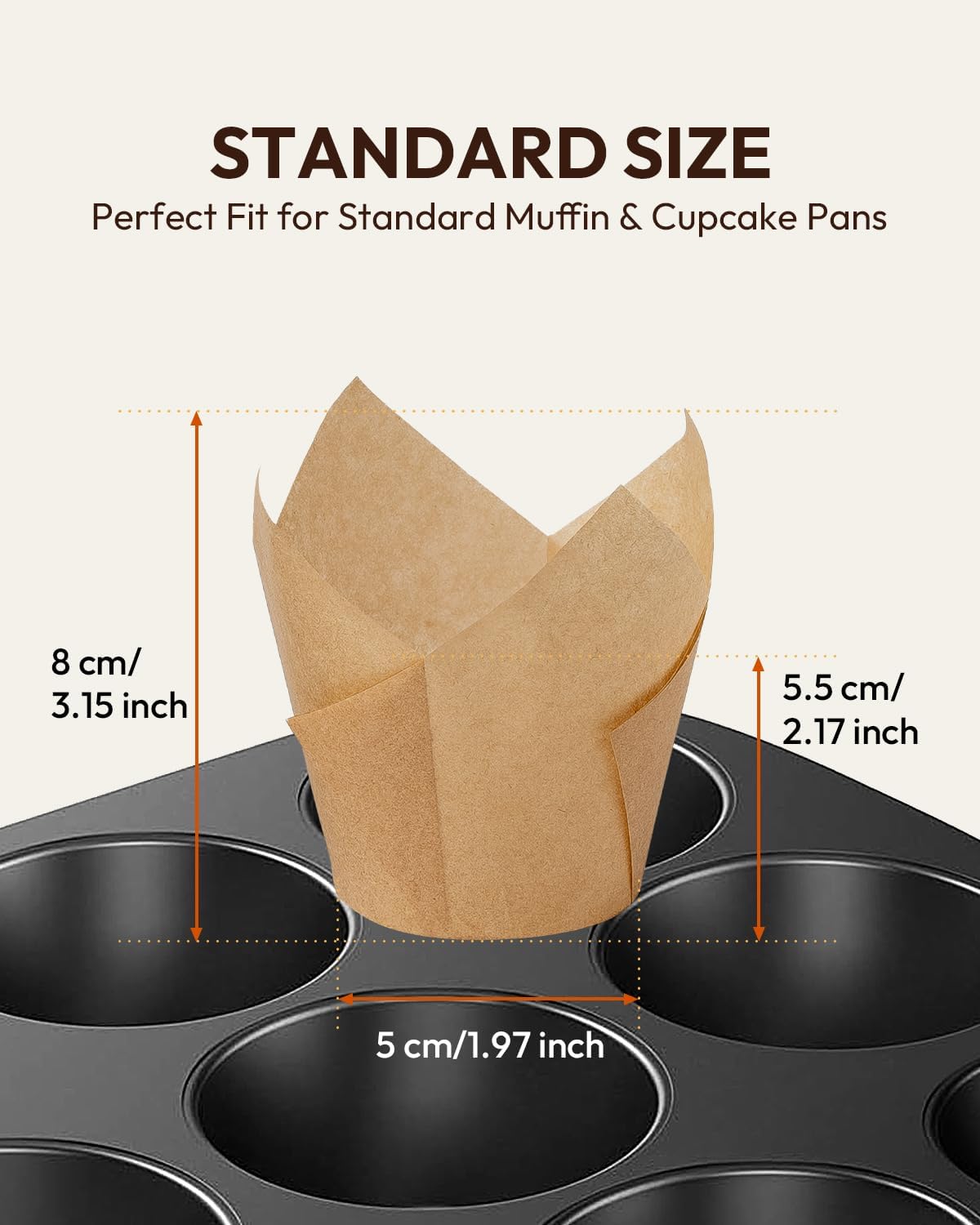 Tulip Cupcake Liners Natural 200PCS - Unbleached Parchment Muffin Liners, Non-Fade Oven-Safe, Brunch &#x26; Cafe Style Baking Cups