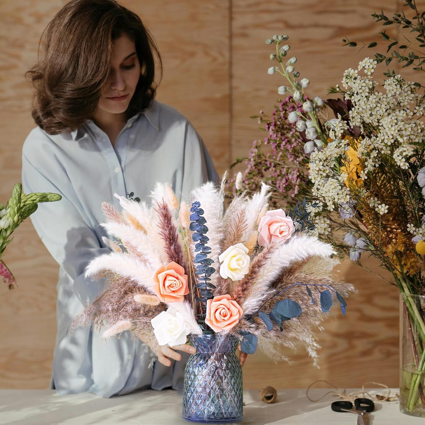 Dried Flower Bouquet | Pampas Grass Decor | Floral Arrangements for Home &#x26; Wedding | Boho, Rustic, and Modern Decorations