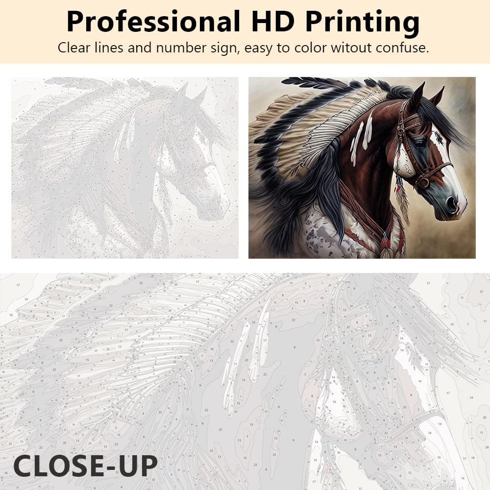 Paint by Numbers Kit for Adults & Kids – Native American War Horse DIY Acrylic Canvas, Beginner-Friendly, 16x20 Inch (With Brushes, No Frame)