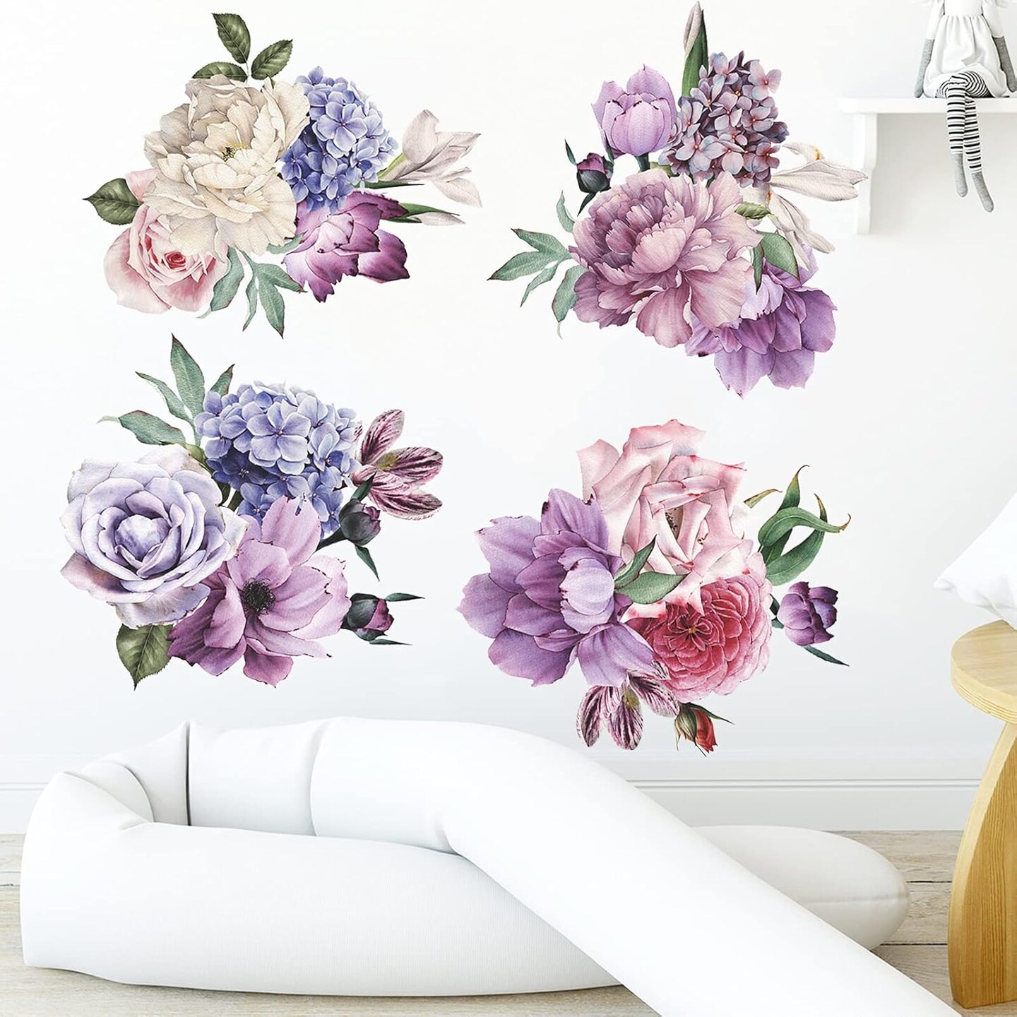 Flowers Wall Stickers Peony Rose Wall Decals for Living Room, 4 PCS Giant Peonies Wall Art Murals Delicate Blossom Art Applique Delicate Peony Floral Wallpaper for Bedroom Girls Room 12 x 2 x 2 inches
