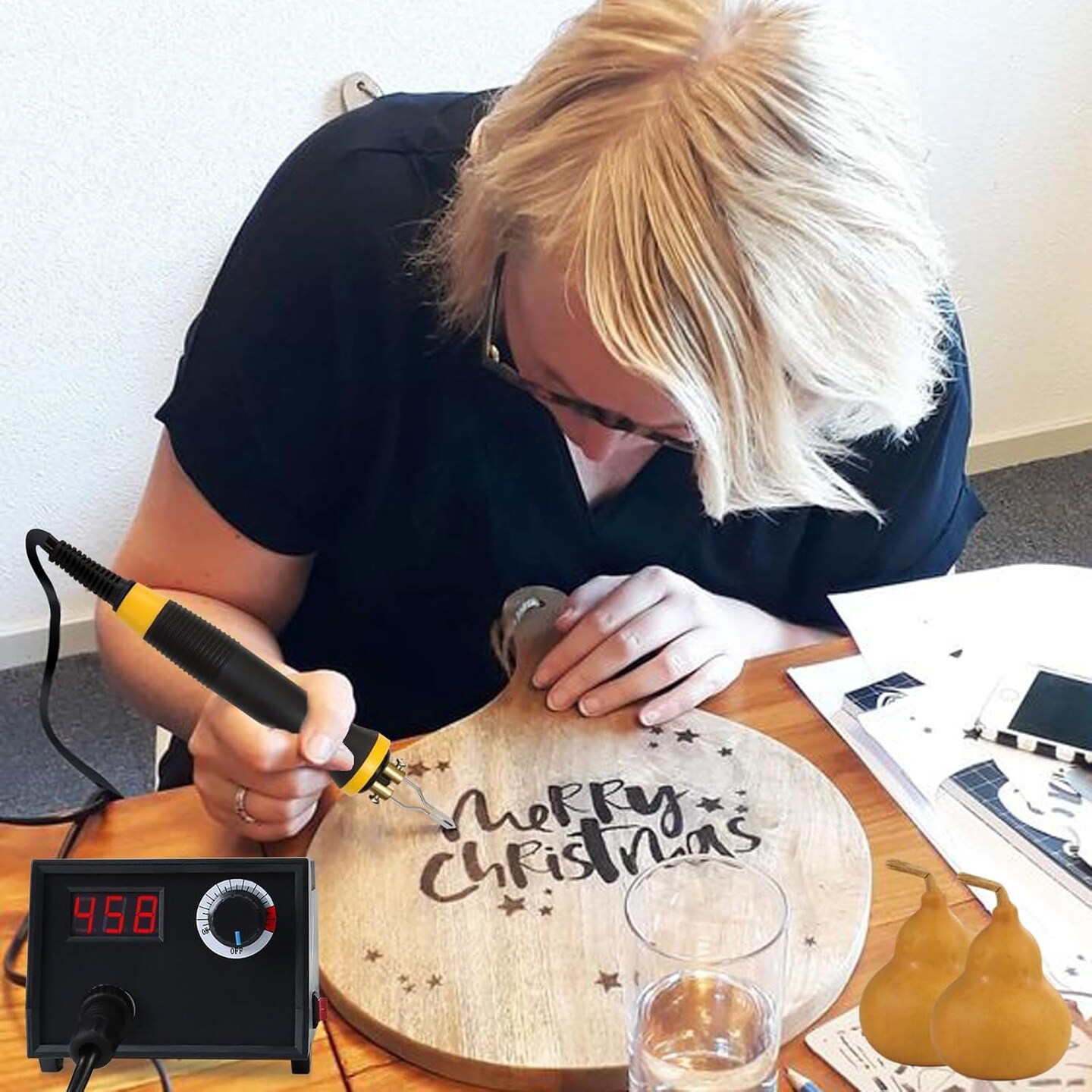 Professional Wood Burning Kit, Wood Burner Machine Pyrography Woodburning Tool for Beginners Adults (Sigle Pen Wood Burning Kit)